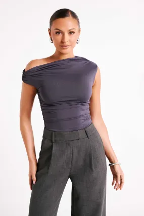 Trendy Sweater ComfortStretchFit Alayna Recycled Nylon Ruched Top - Charcoal