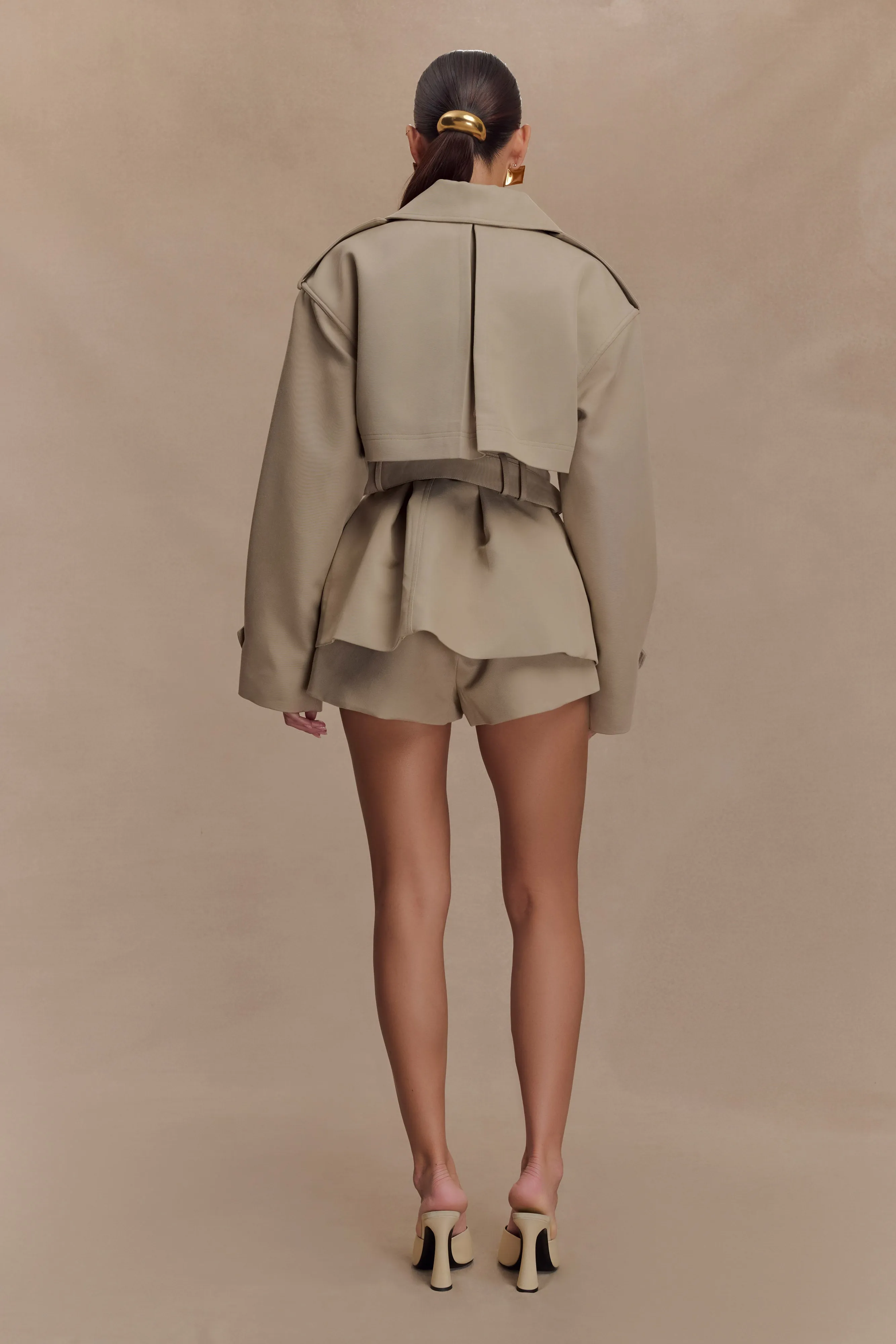 Changeable Style Stretch Paneling Alden Short Trench Jacket - Pebble