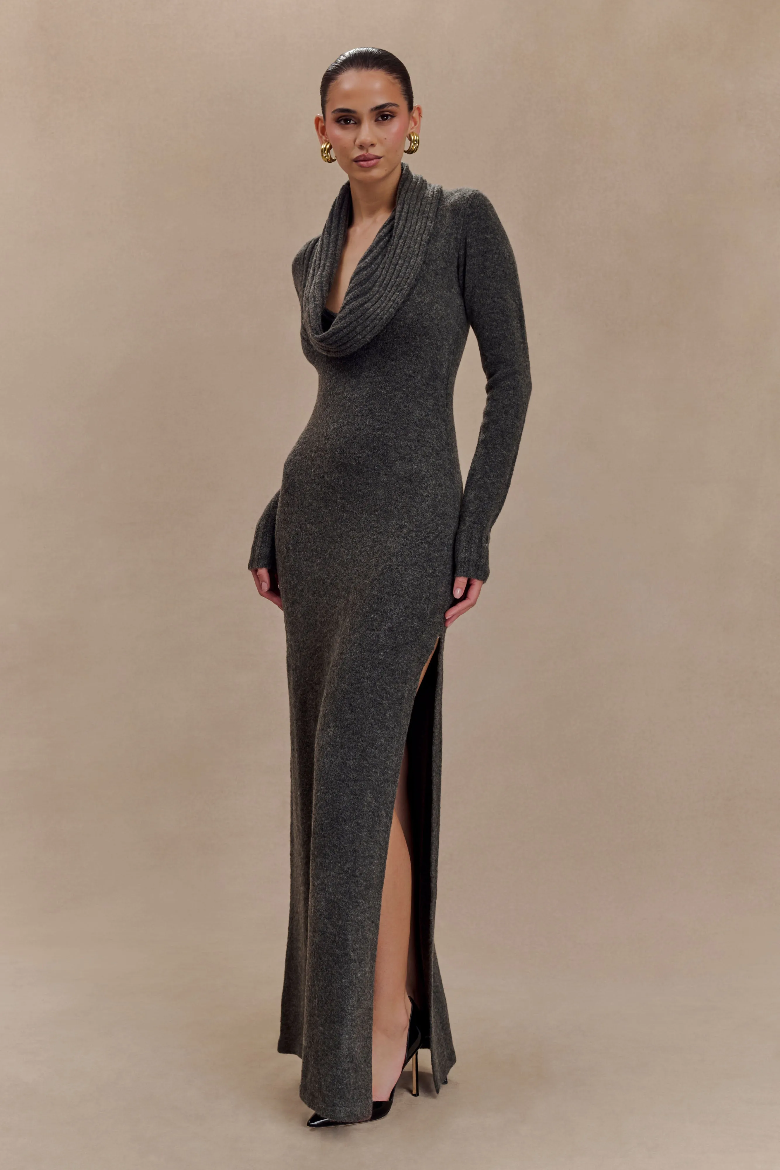 Mid Fit Wide Swing Alessandra Reversible Knit Maxi Dress - Charcoal Marle