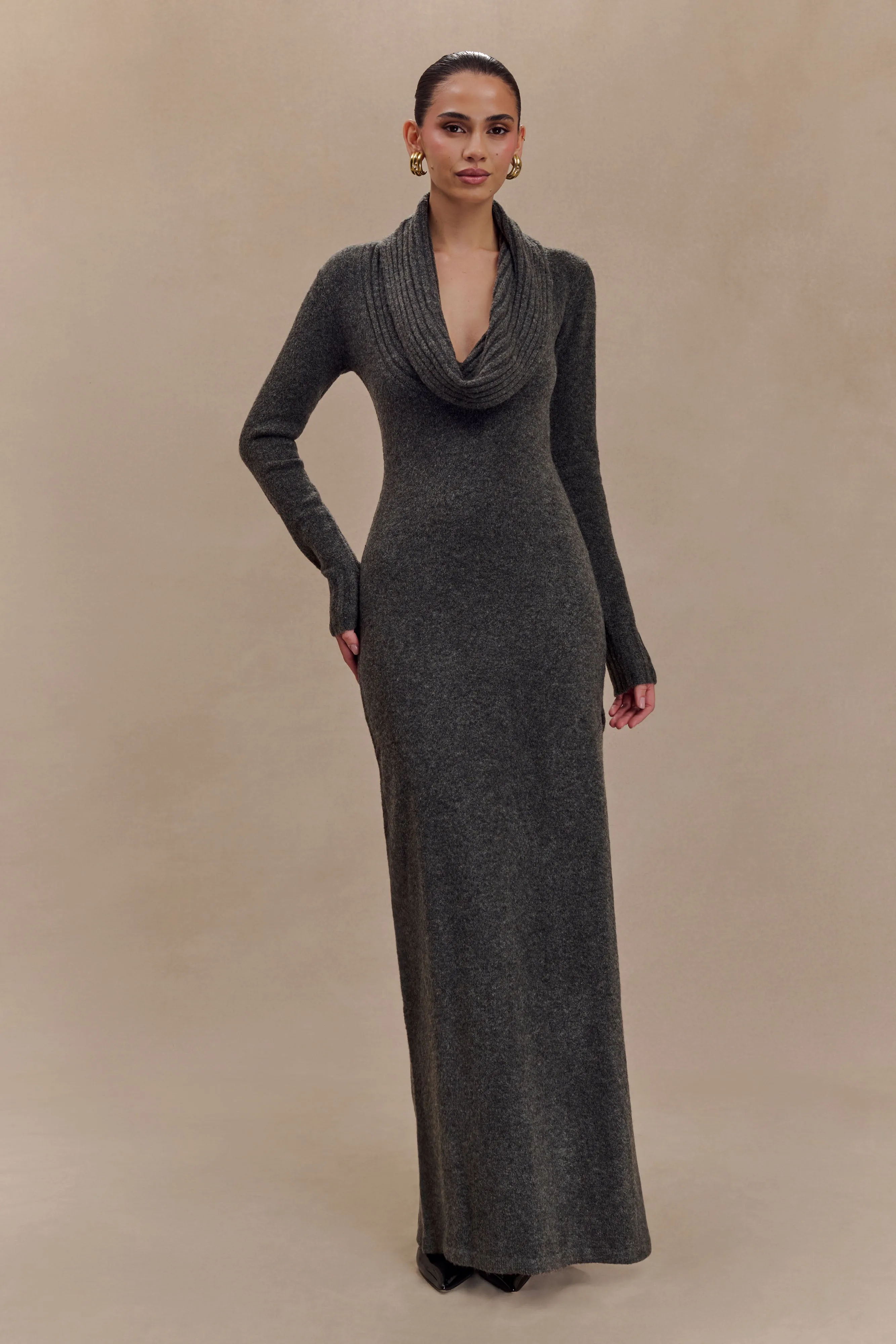 Smart Comfort Cool Undertone Alessandra Reversible Knit Maxi Dress - Charcoal Marle