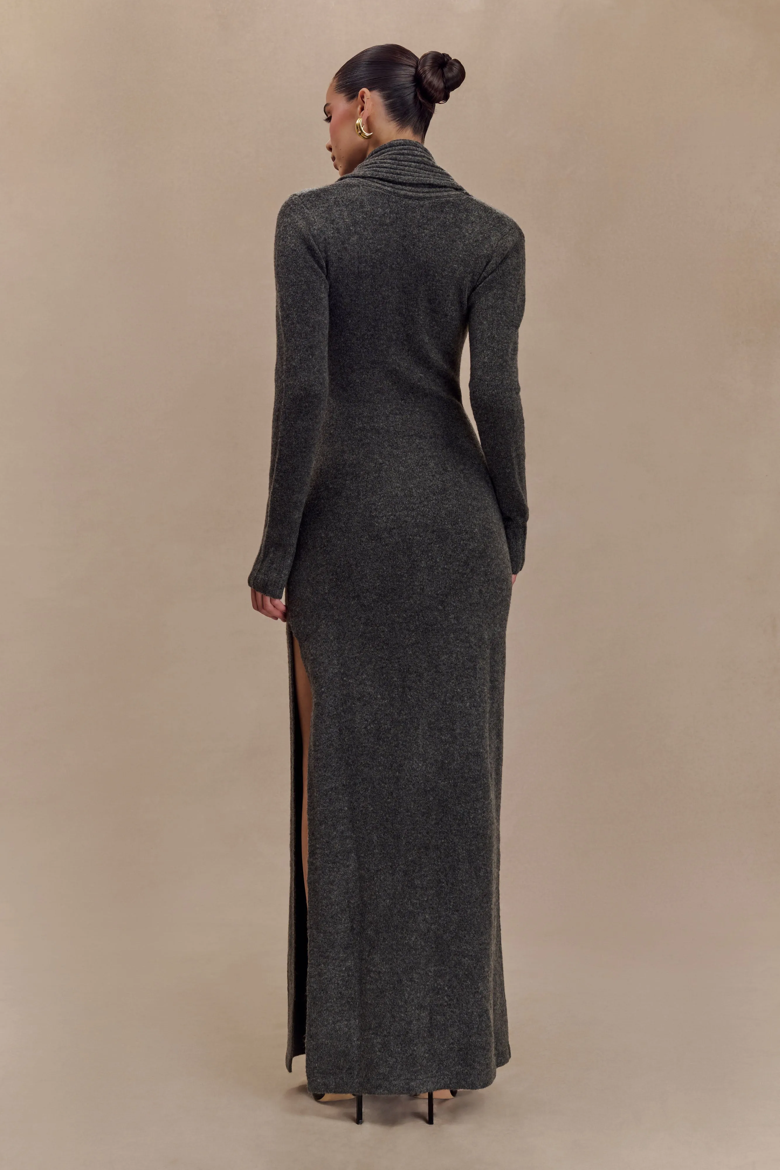 Alessandra Reversible Knit Maxi Dress - Charcoal Marle Comfy Design