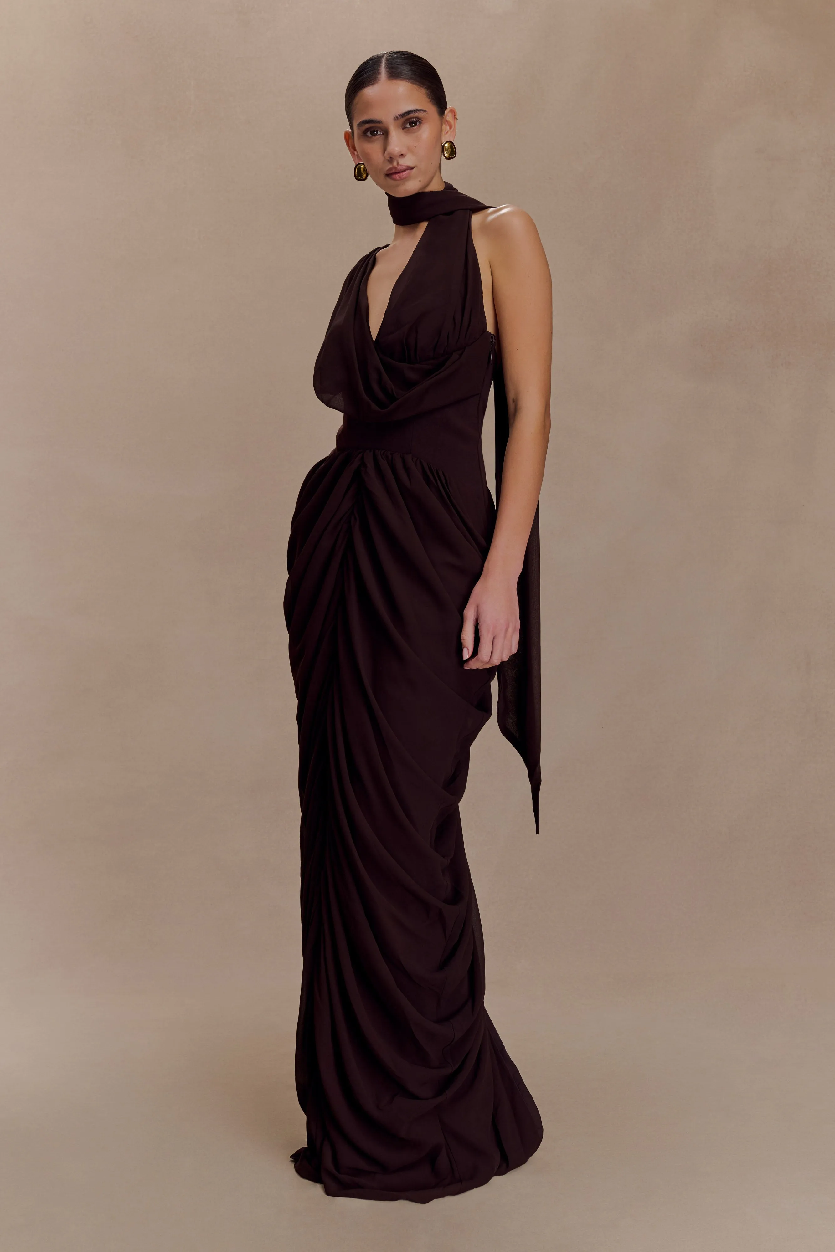 Refined Cut Alex Chiffon Maxi Dress - Cacao Brown