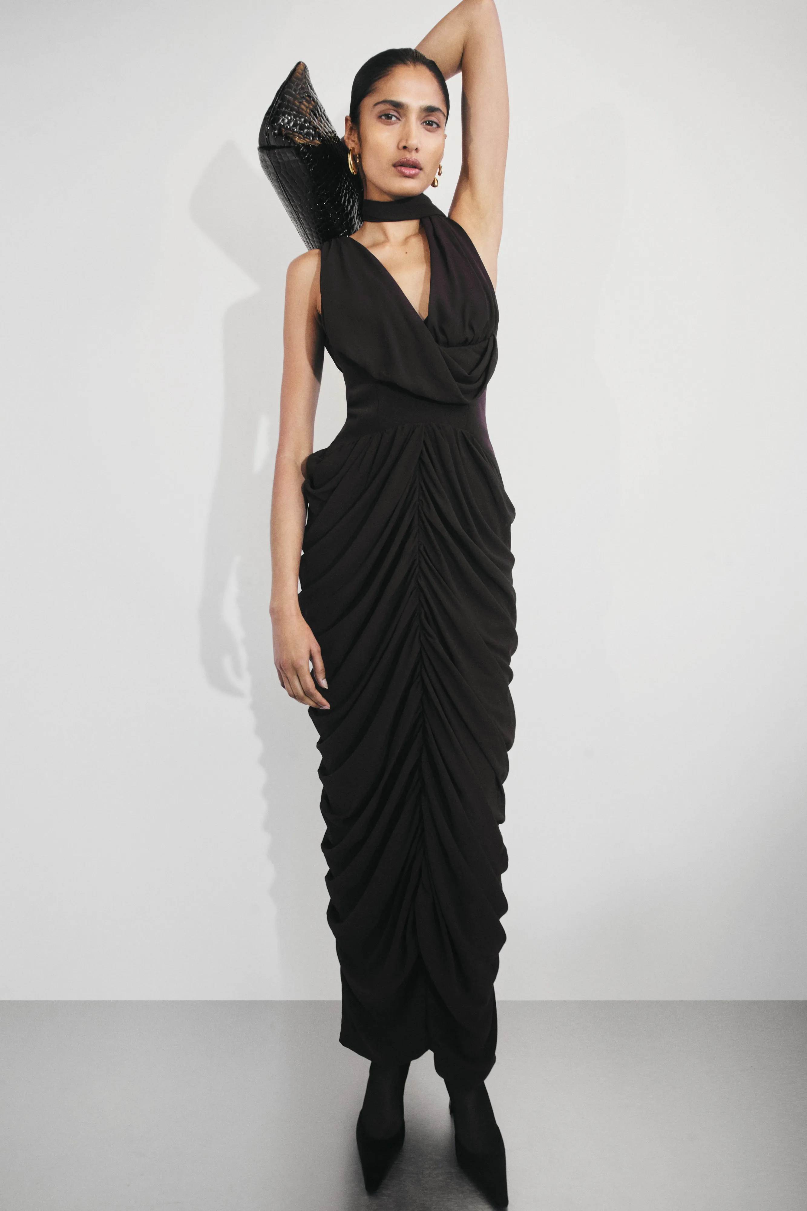 Alex Chiffon Maxi Dress - Cacao Brown Wide Hemline