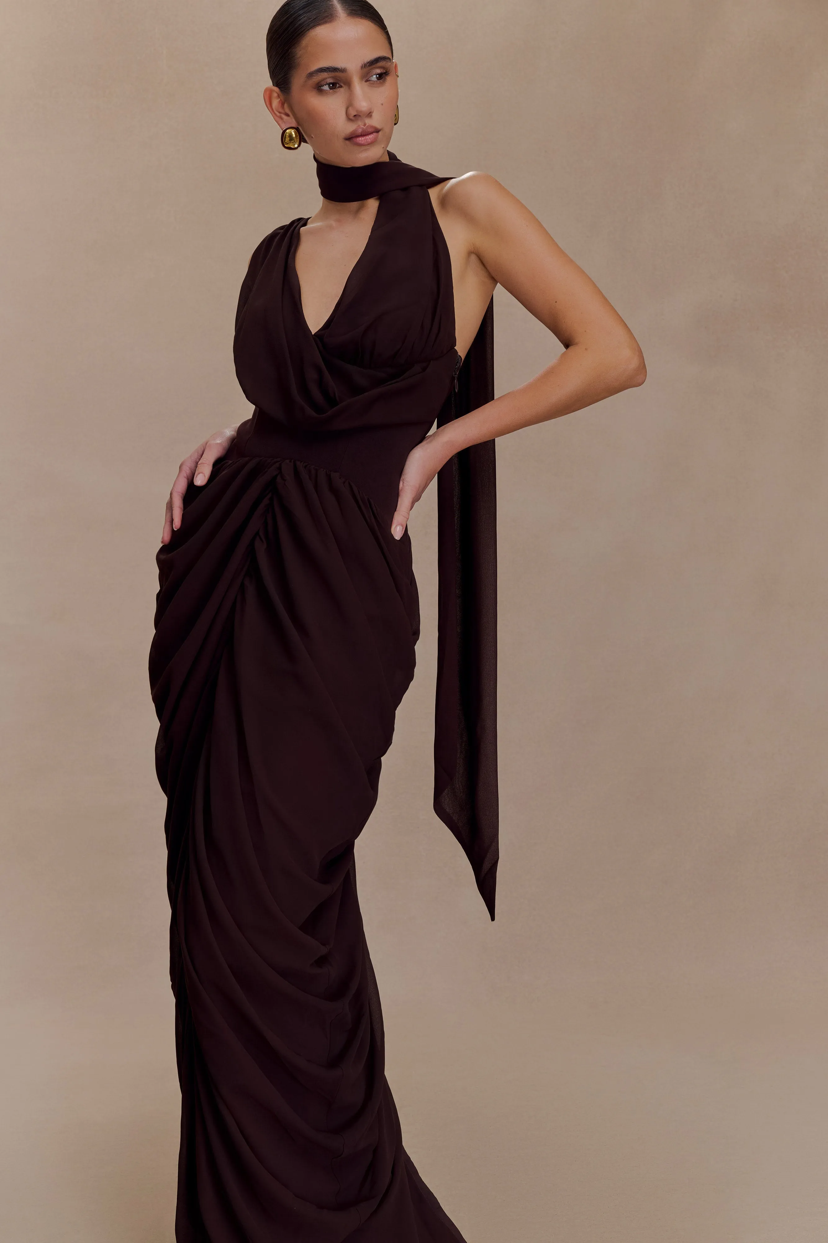 Alex Chiffon Maxi Dress - Cacao Brown Picture Perfect QuickDryTechnology