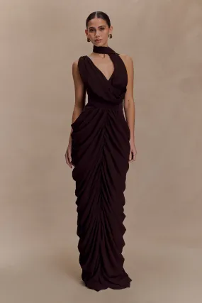 Gloss Finish Light Blend Alex Chiffon Maxi Dress - Cacao Brown