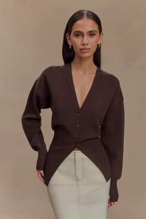 Alexia Buttoned Oversized Cardigan - Dark Chocolate Flexible Waistband Chill Weather