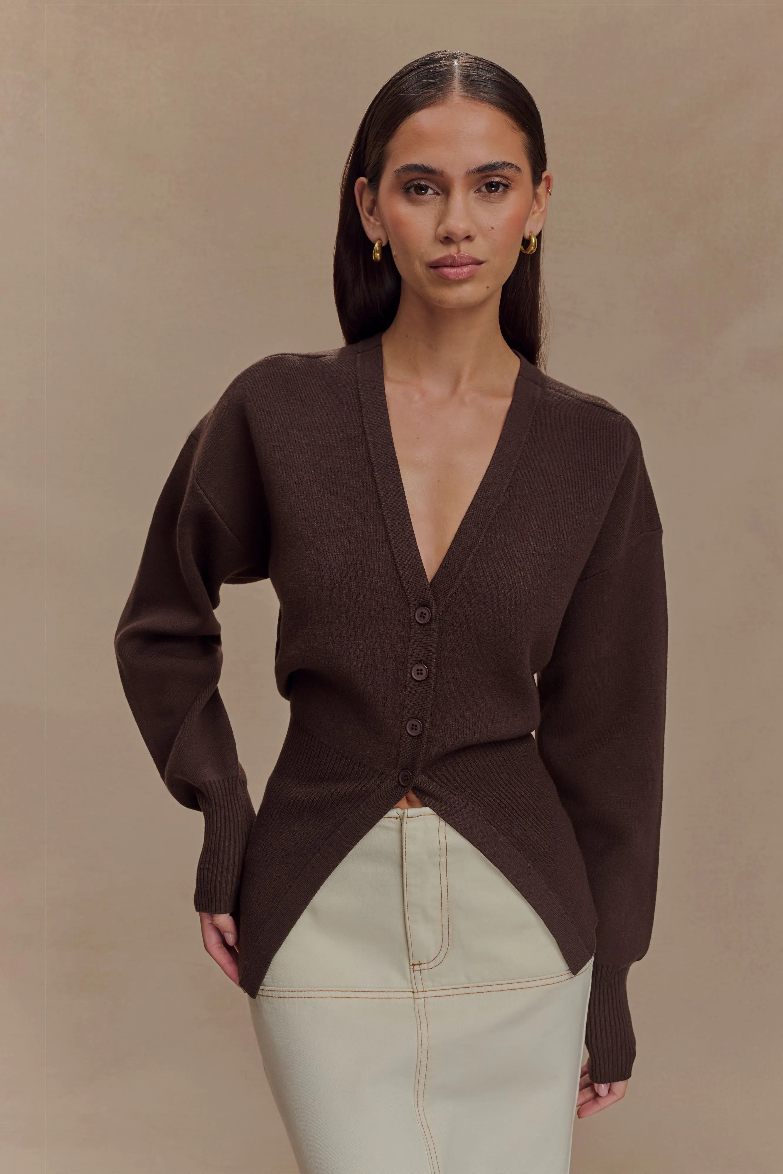 Alexia Buttoned Oversized Cardigan - Dark Chocolate Flexible Waistband Chill Weather