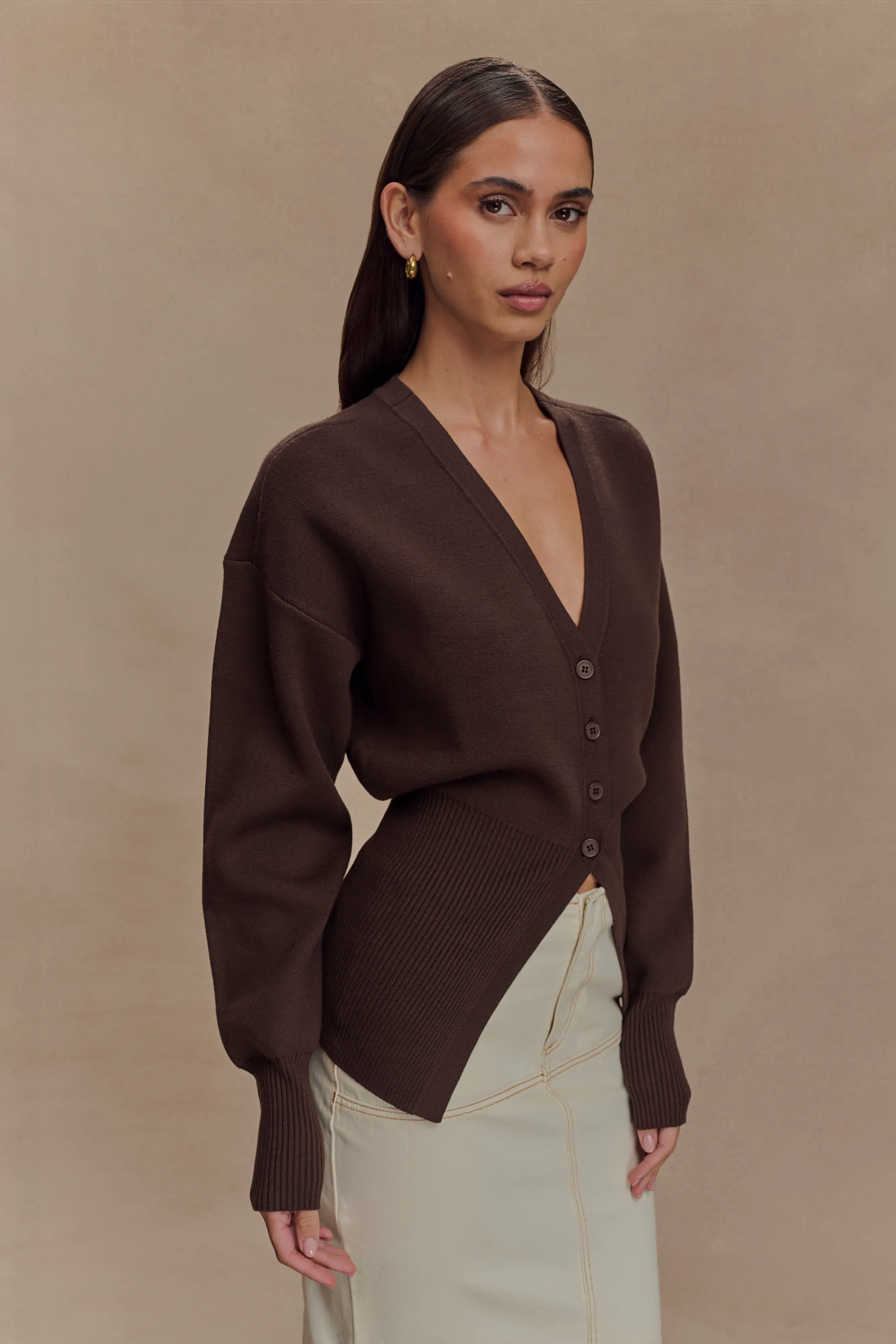 Alexia Buttoned Oversized Cardigan - Dark Chocolate Primaloft Insulation
