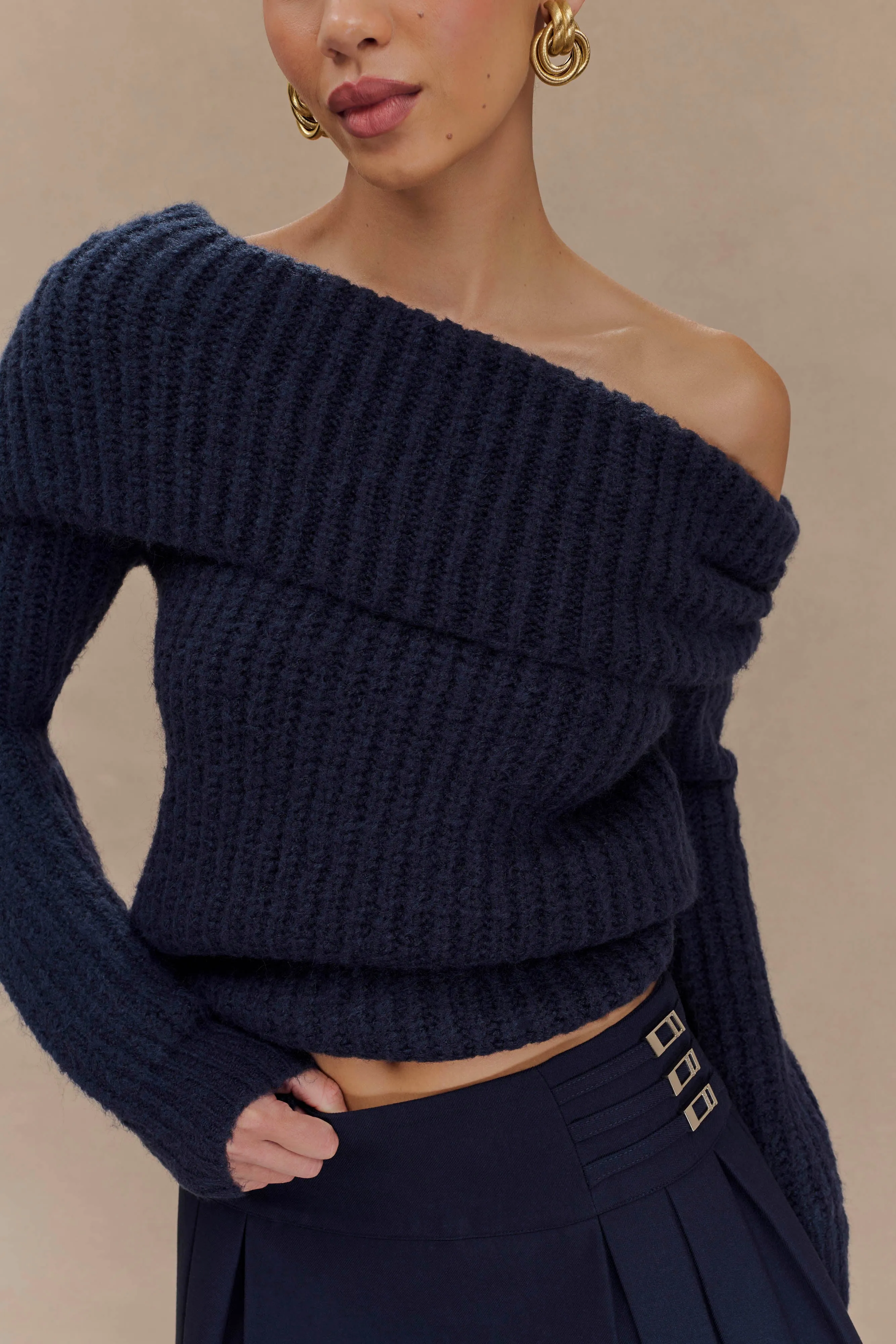 Alicia Off Shoulder Knit Top - Dark Navy Athletic Wear