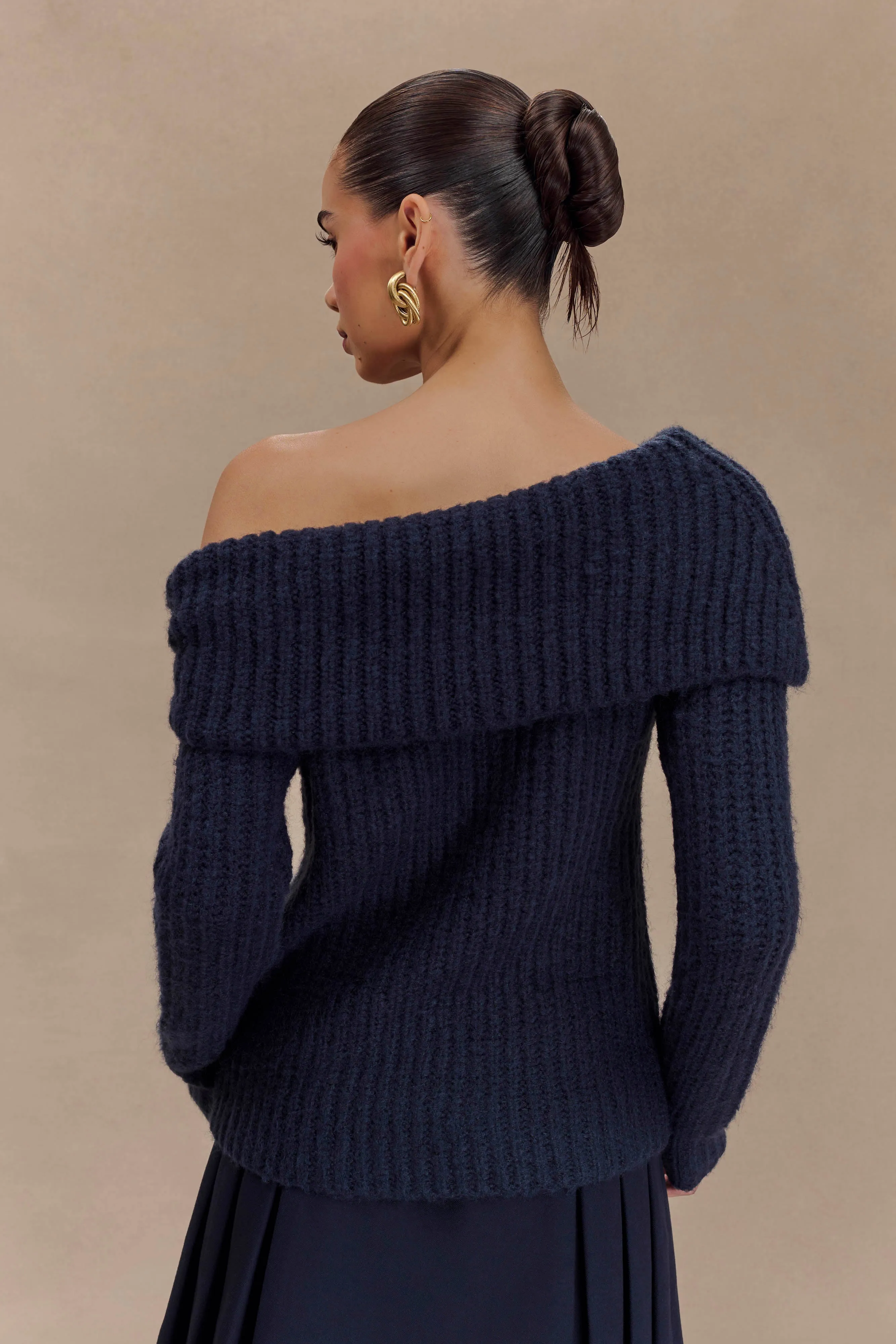 Lightweight Jacket Lightweight Knit Alicia Off Shoulder Knit Top - Dark Navy