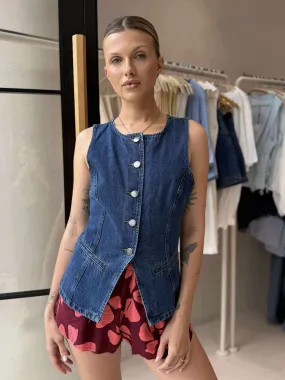 LENA DENIM VEST Adjustable Cuff System Stretchable Neckline