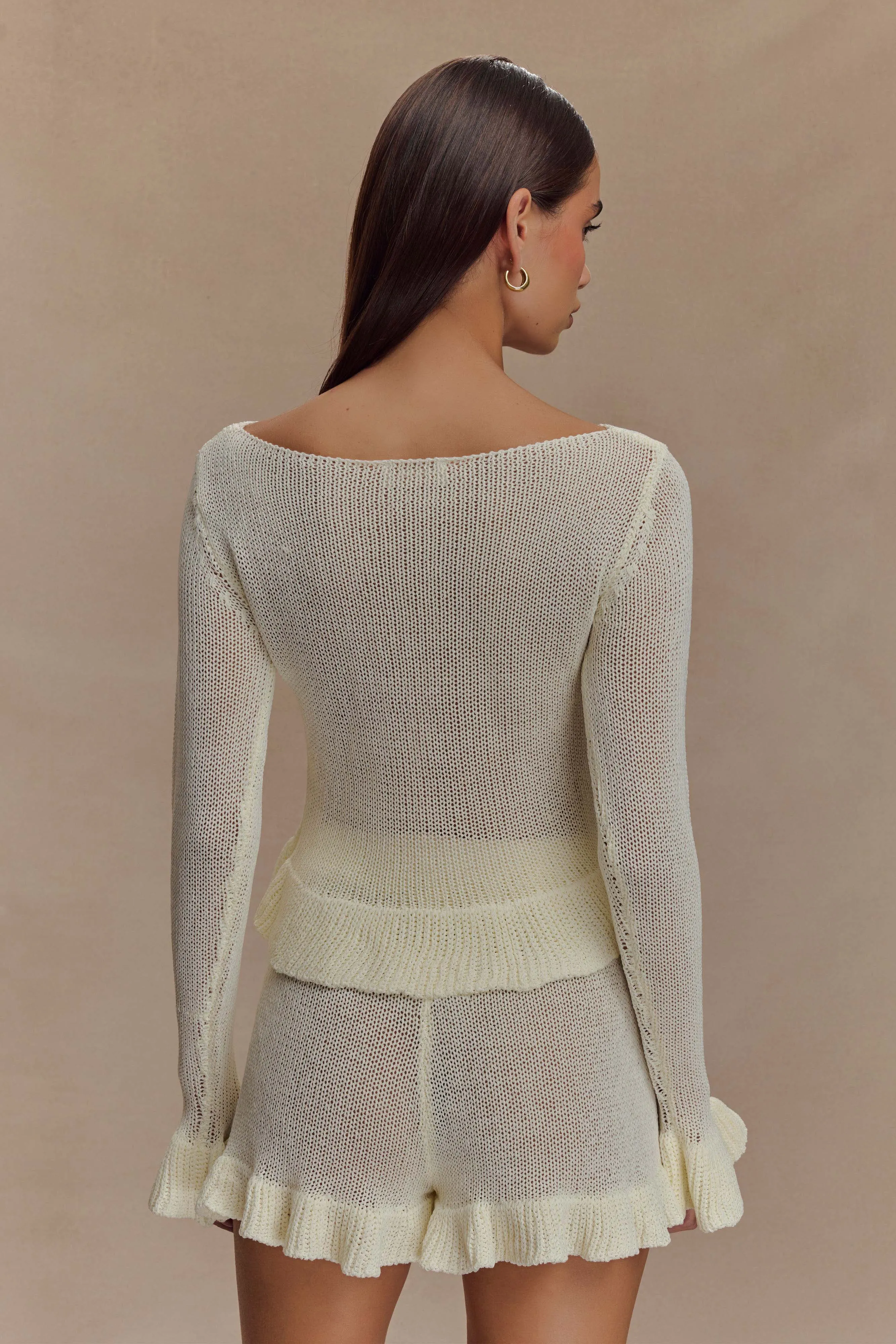 Eleanor Knit Frill Cardigan - White StretchableMaterial Snow Block