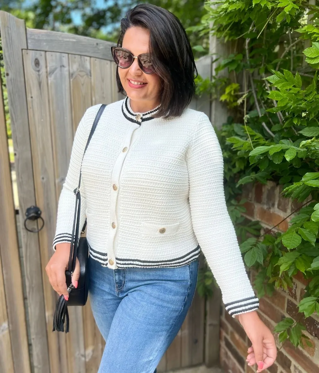 Performance Flex Ivory Textured Cotton Rich Cardigan