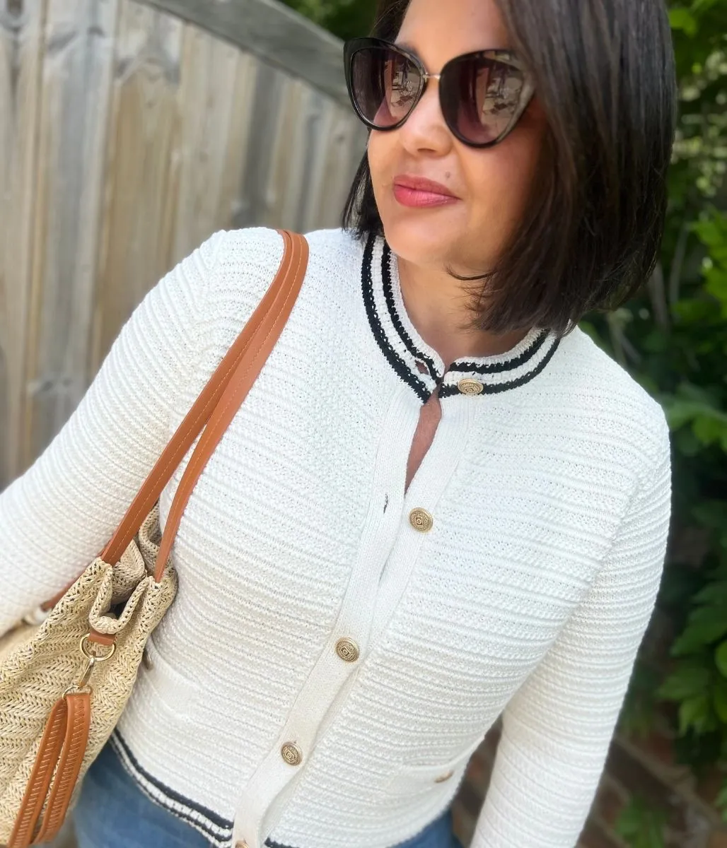 Heathered Effect Smart Wear Ivory Textured Cotton Rich Cardigan