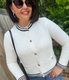 Cozy Basics Ivory Textured Cotton Rich Cardigan