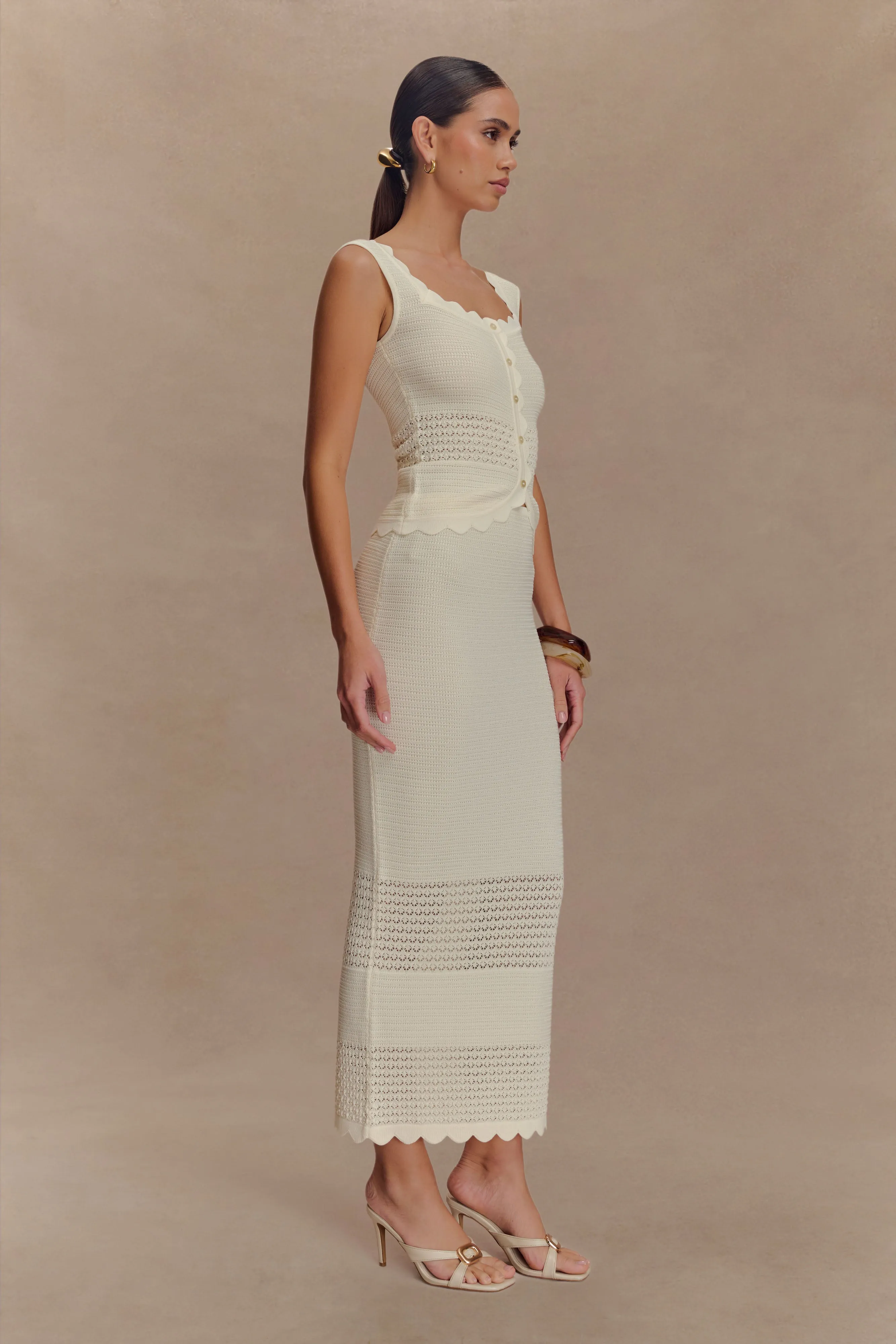 Madeline Scallop Knit Top - Ivory Classic Polo Biodegradable Fiber