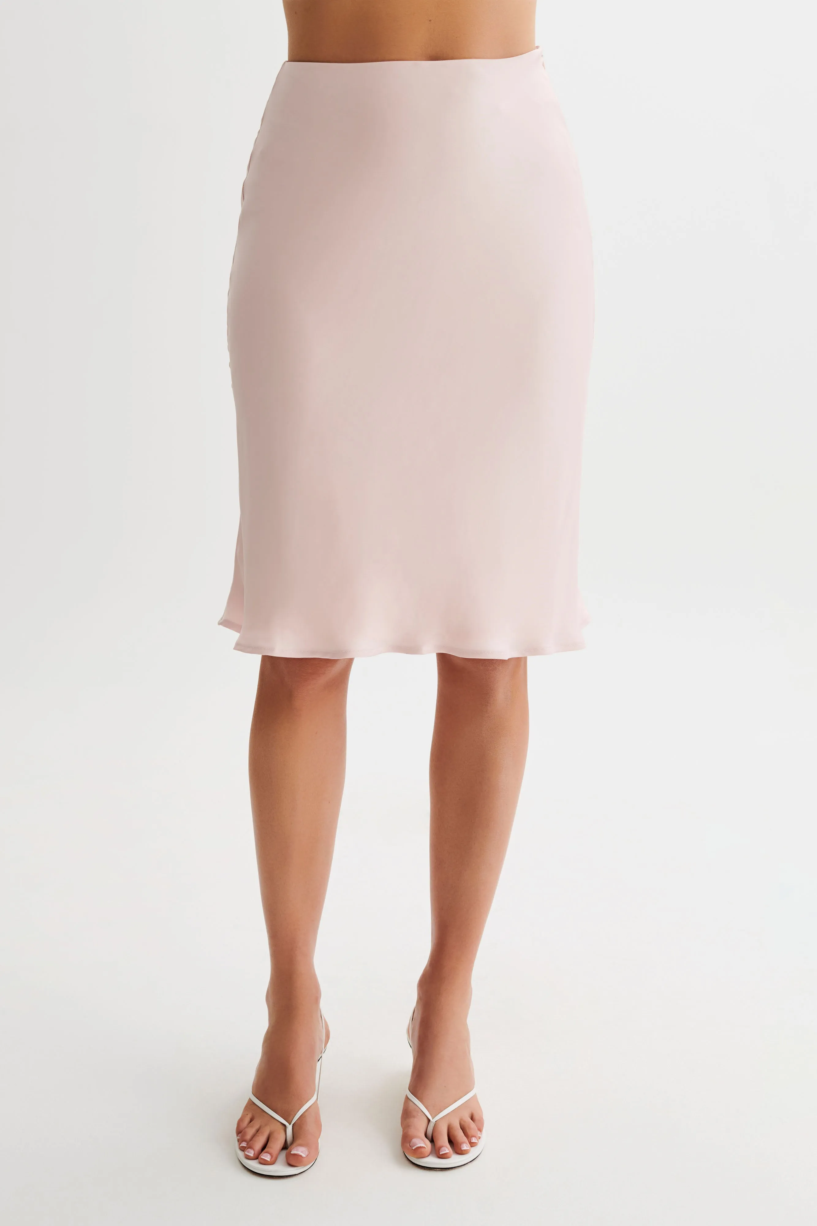 Relaxed fit wear Relaxed Wearable Allegra Satin Knee Length Skirt - Pale Pink