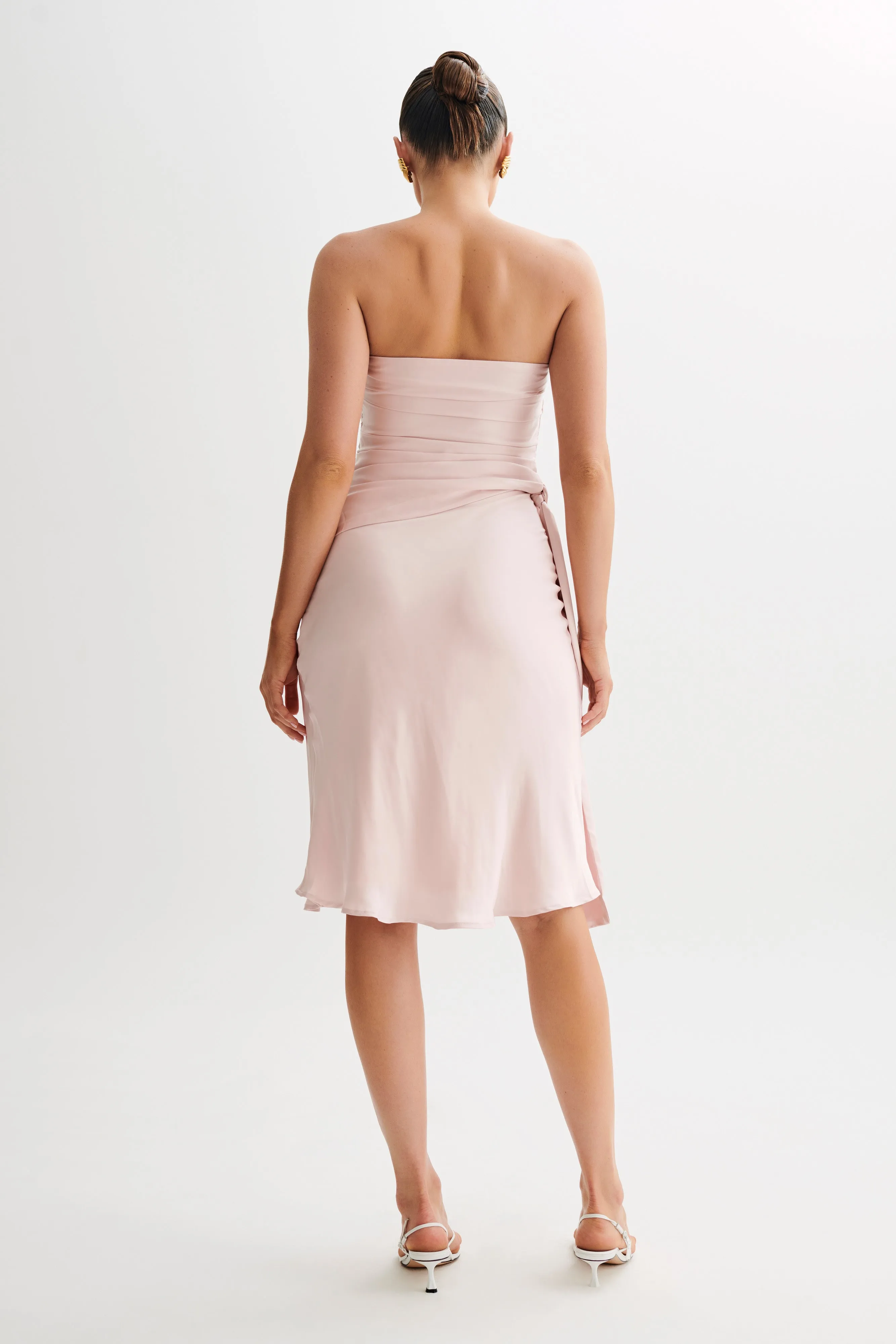 HiddenPockets Allegra Satin Knee Length Skirt - Pale Pink