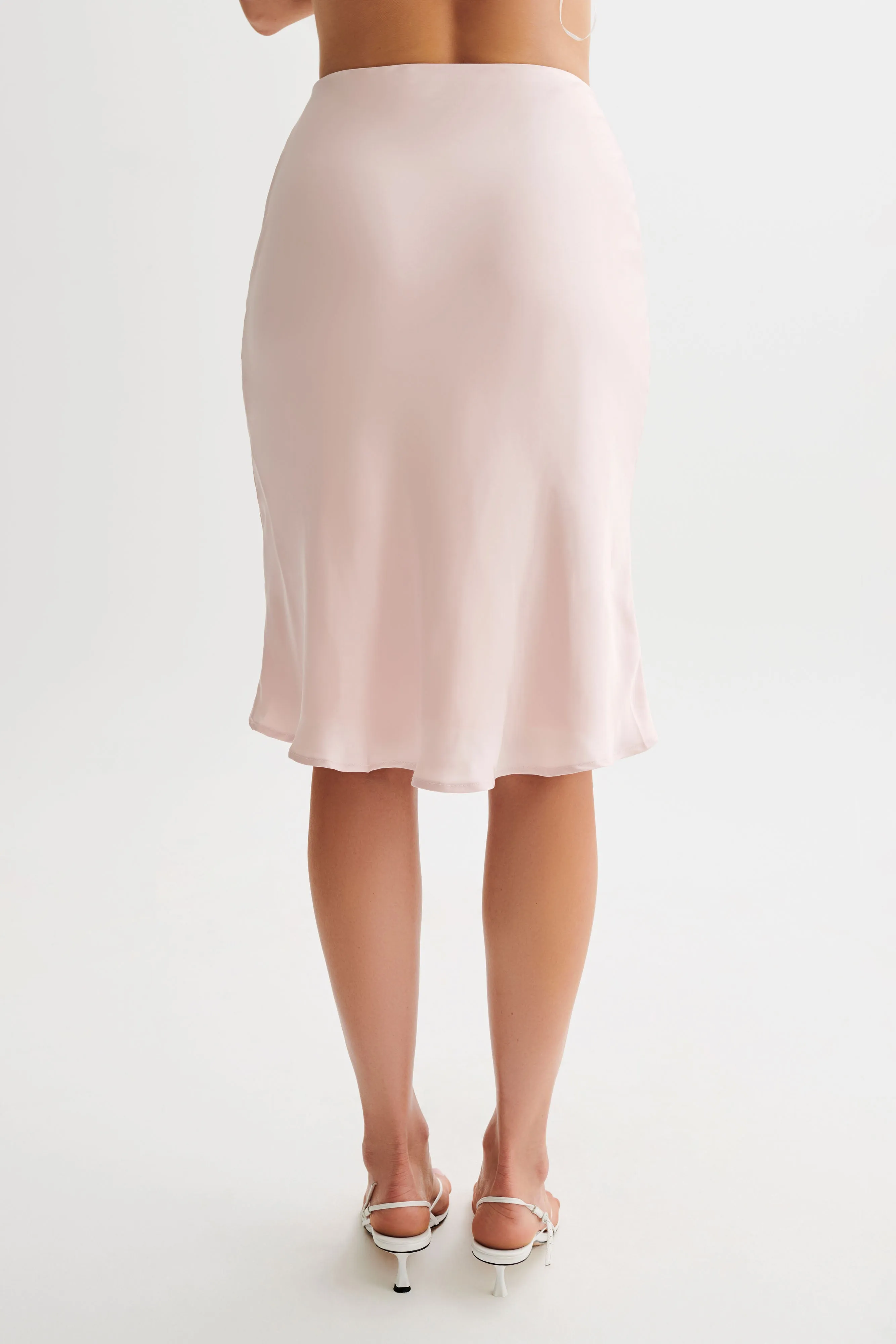 Laser Cut Perforations Carbon Infused Fabric Allegra Satin Knee Length Skirt - Pale Pink