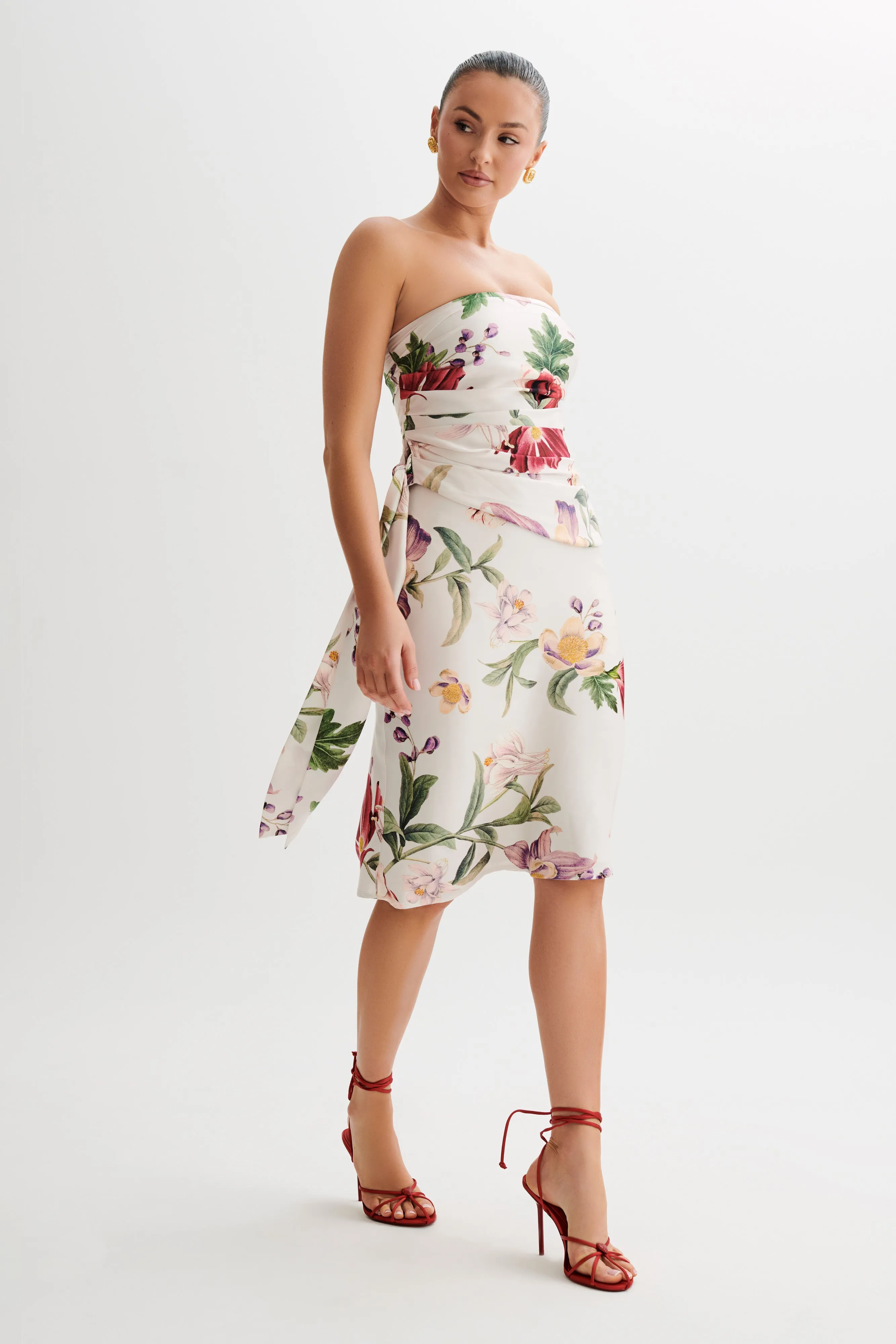 Allegra Satin Ruched Strapless Top - Bella Rosa Print V-neck Blouse Winter Fashion