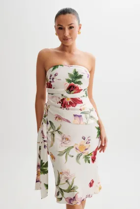 Chic Look Luxurious Feel Allegra Satin Ruched Strapless Top - Bella Rosa Print