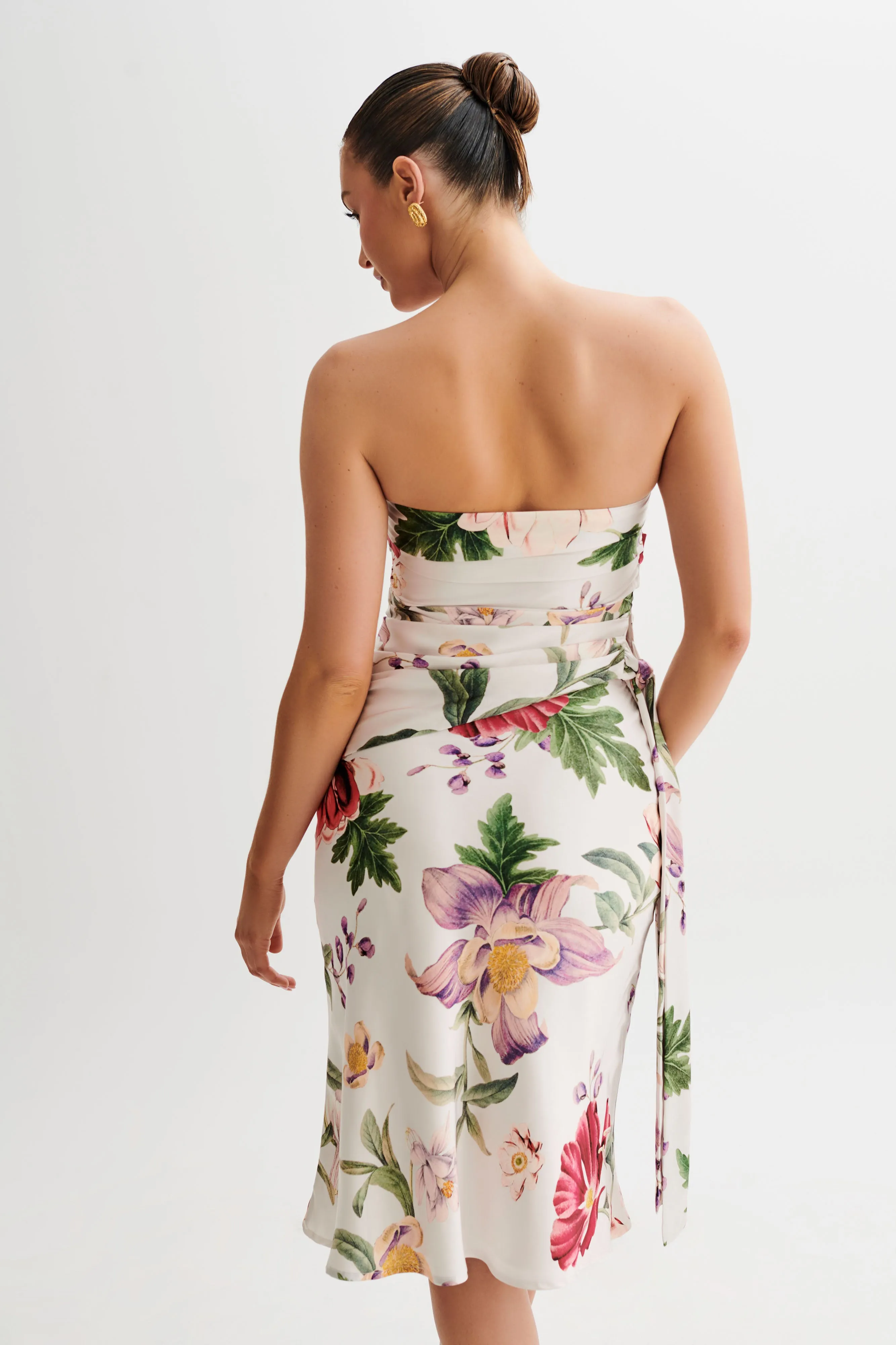 Yarn Dyed Fabric Allegra Satin Ruched Strapless Top - Bella Rosa Print