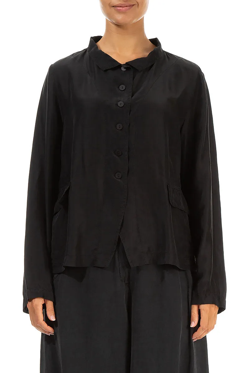 Hypoallergenic Textile Winter Outerwear Buttoned Black Pure Silk Jacket