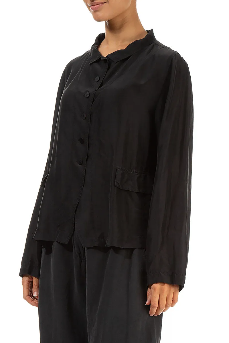 Buttoned Black Pure Silk Jacket Seamless Street Fit All Purpose Outerwear