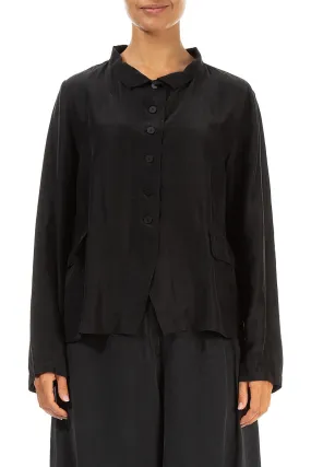 Hypoallergenic Textile Winter Outerwear Buttoned Black Pure Silk Jacket