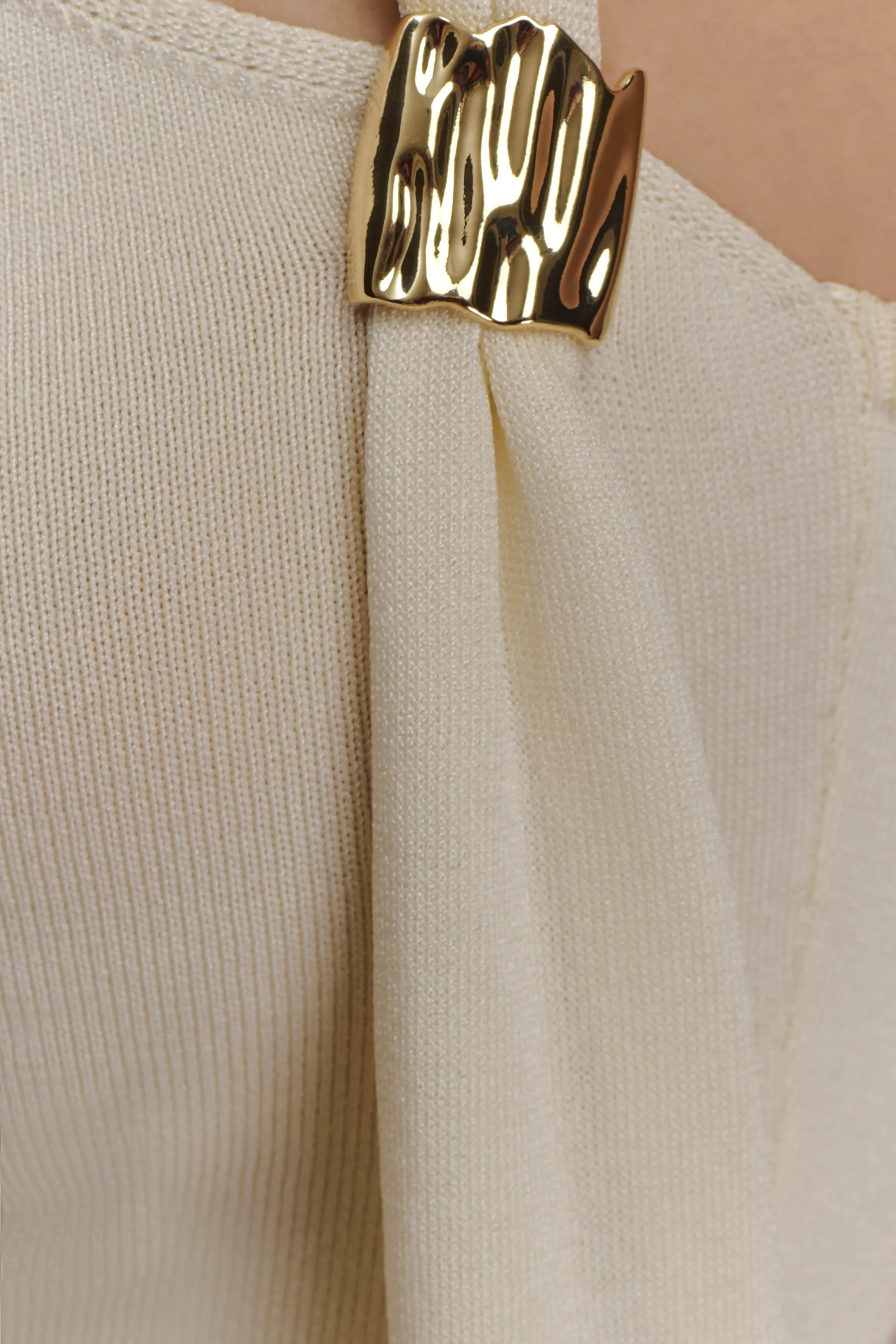 Ventilated Panel Design Xanthia Knit Halter Top - Ivory