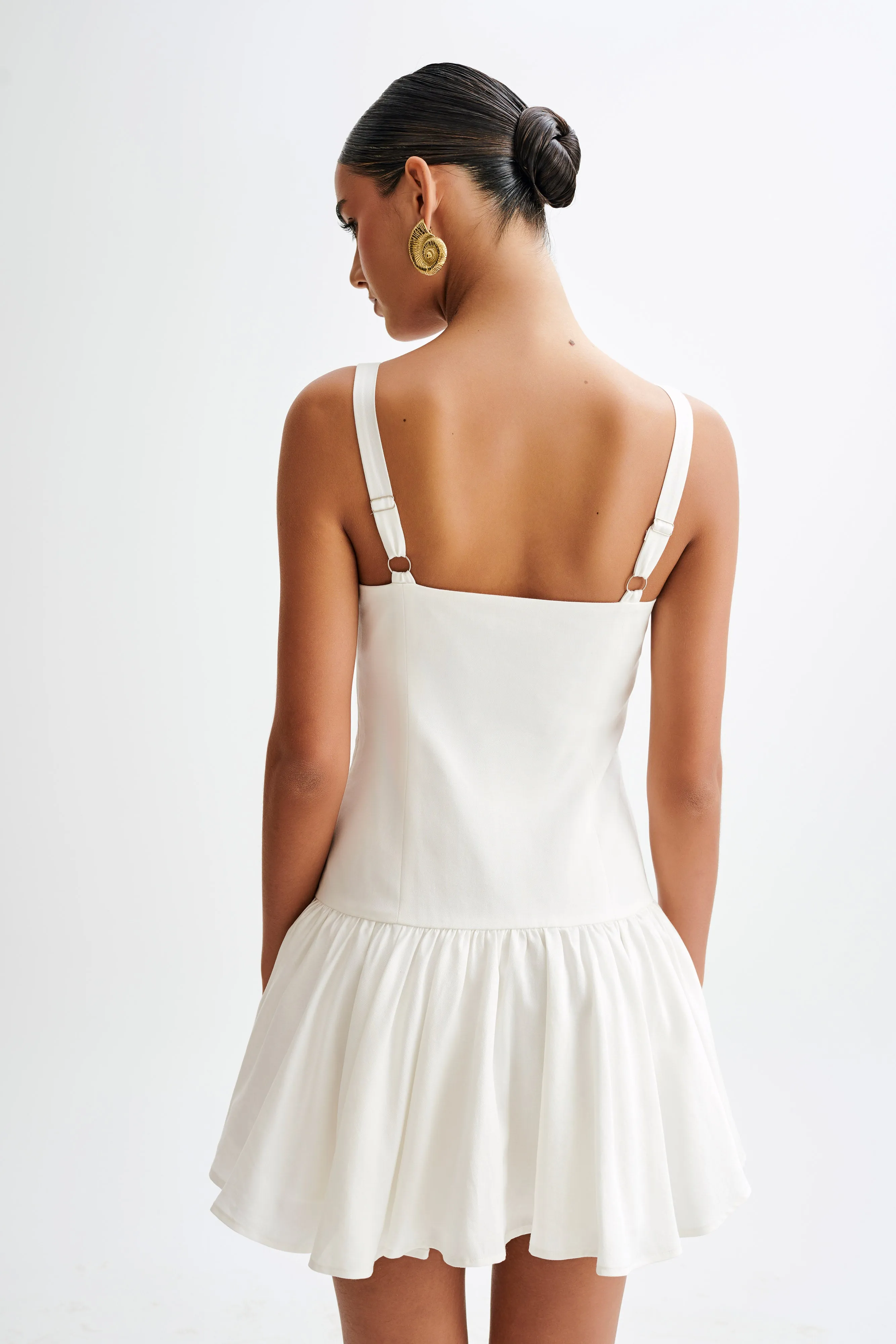 Alvara Cotton Puffy Mini Dress - White Stylish Cut A-Line