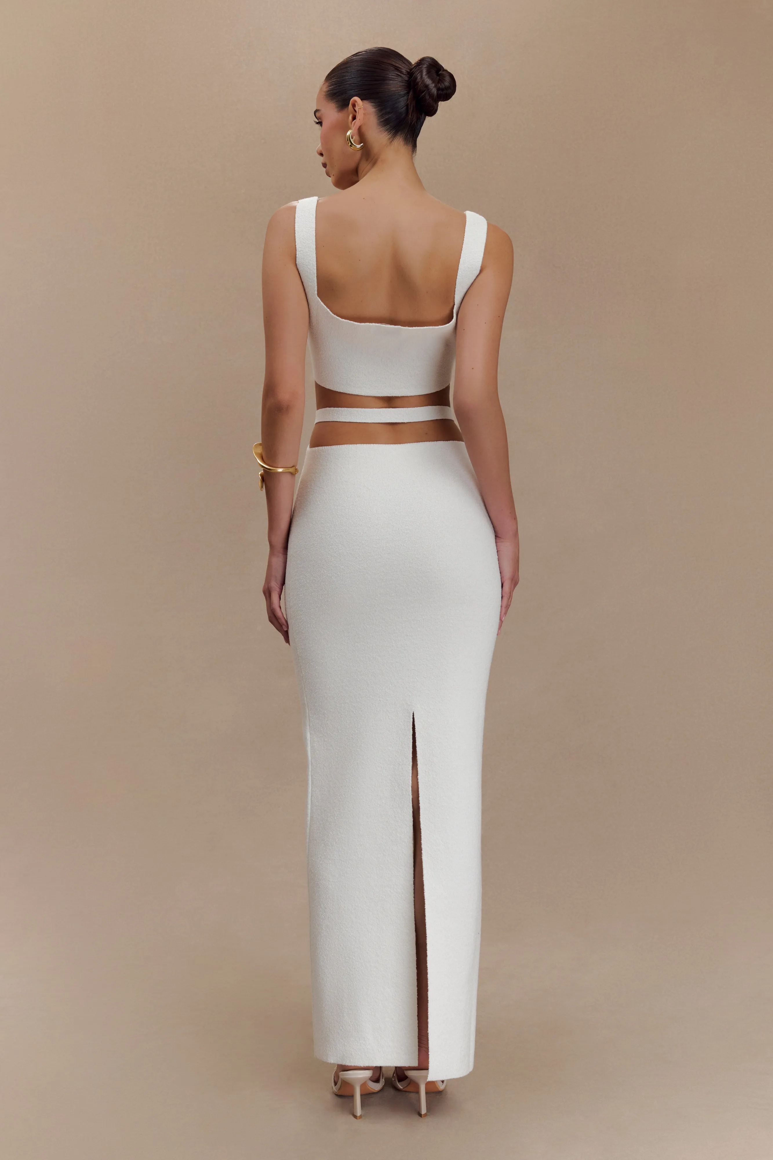 Clean Mood boho vibe Alysanne Cut Out Knit Maxi Dress - White