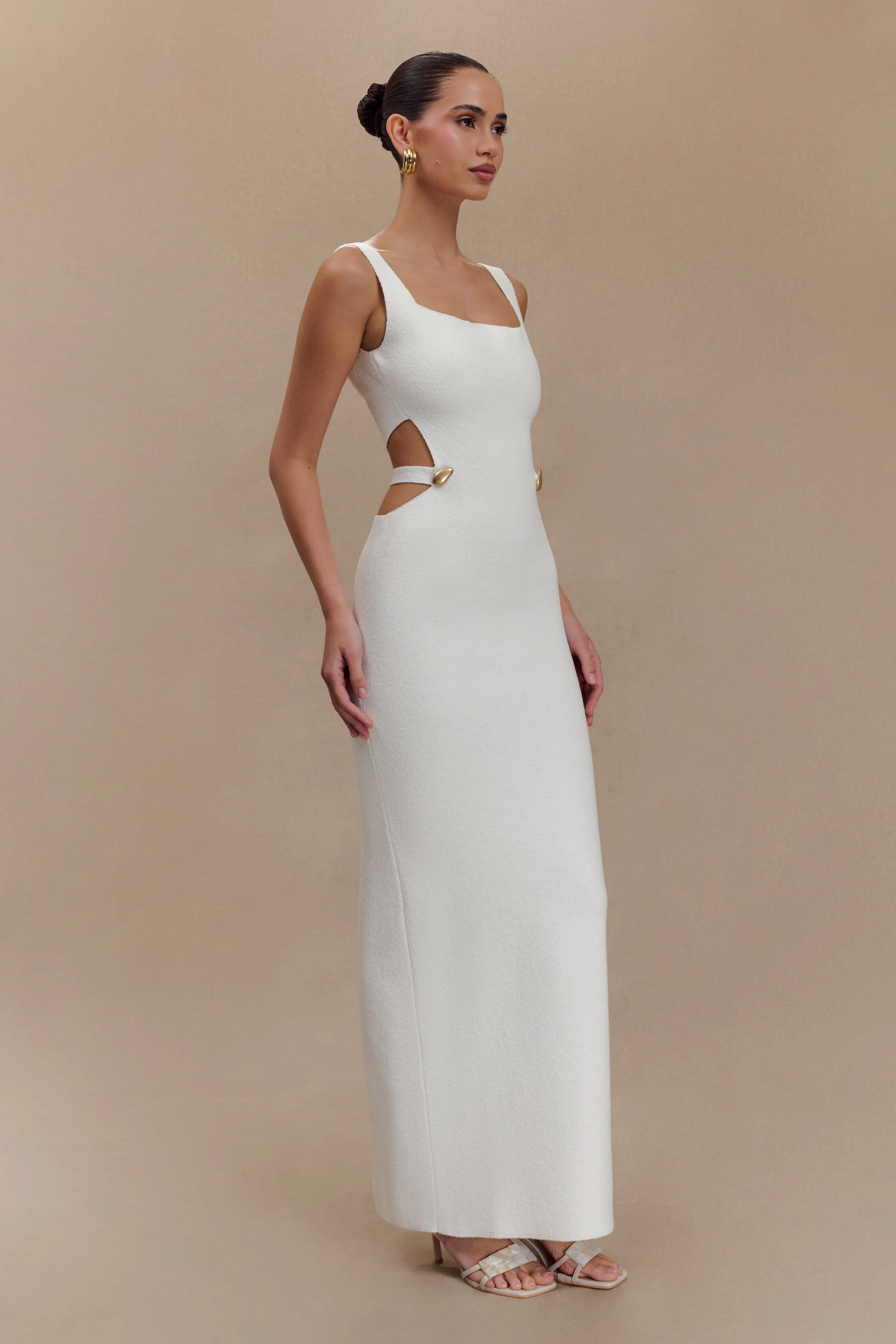 Cozy Style Chic Comfort Alysanne Cut Out Knit Maxi Dress - White
