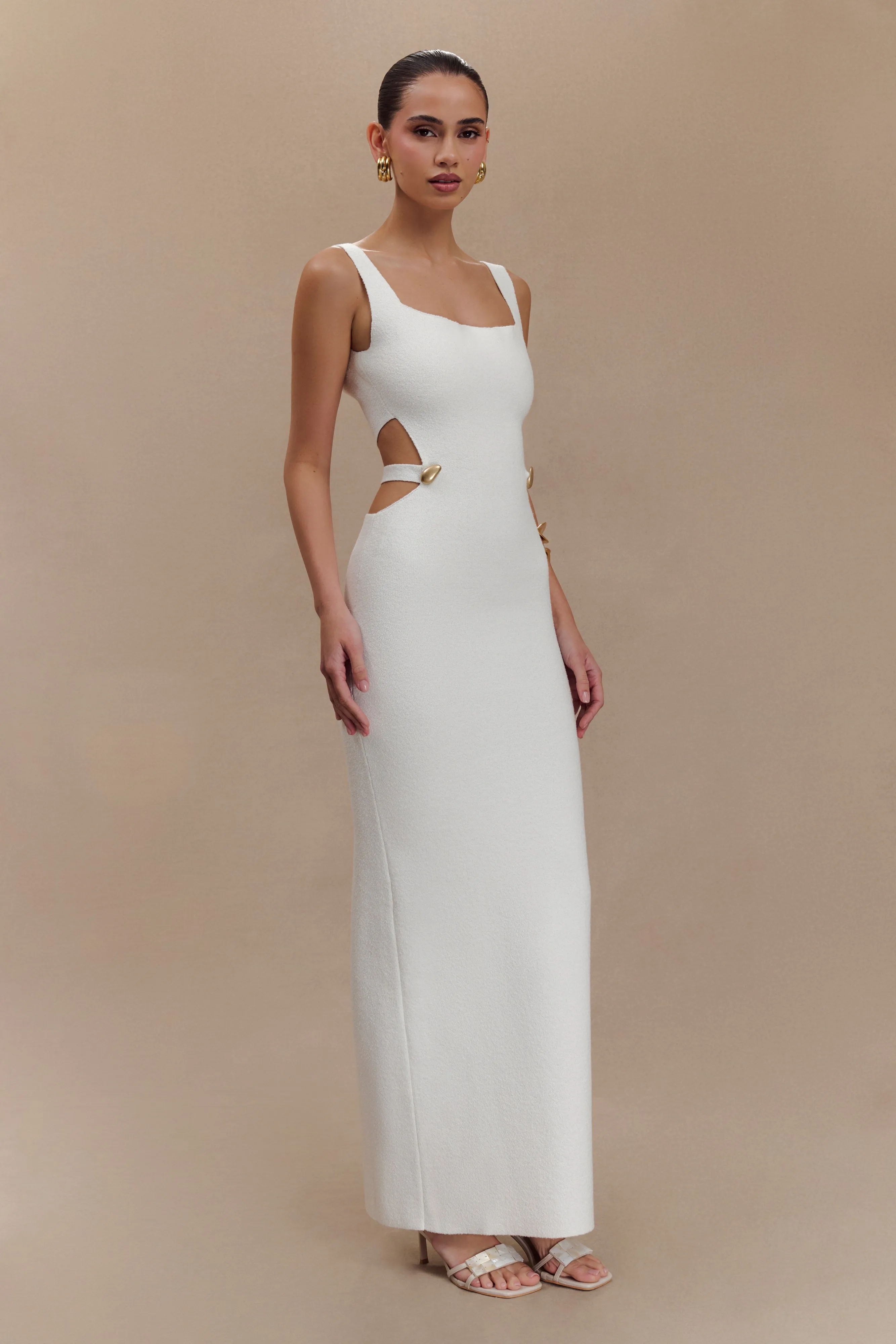 Alysanne Cut Out Knit Maxi Dress - White Maternity-Fit Collar Accent