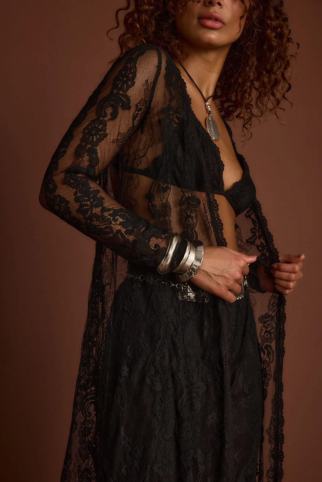 Ambrose Black Lace Kimono MicrofiberTech