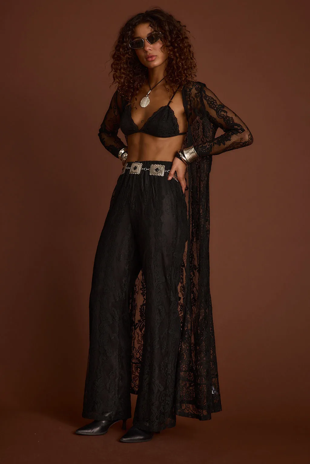 Ambrose Black Lace Kimono Soft Cotton NonChafe Tag Placement