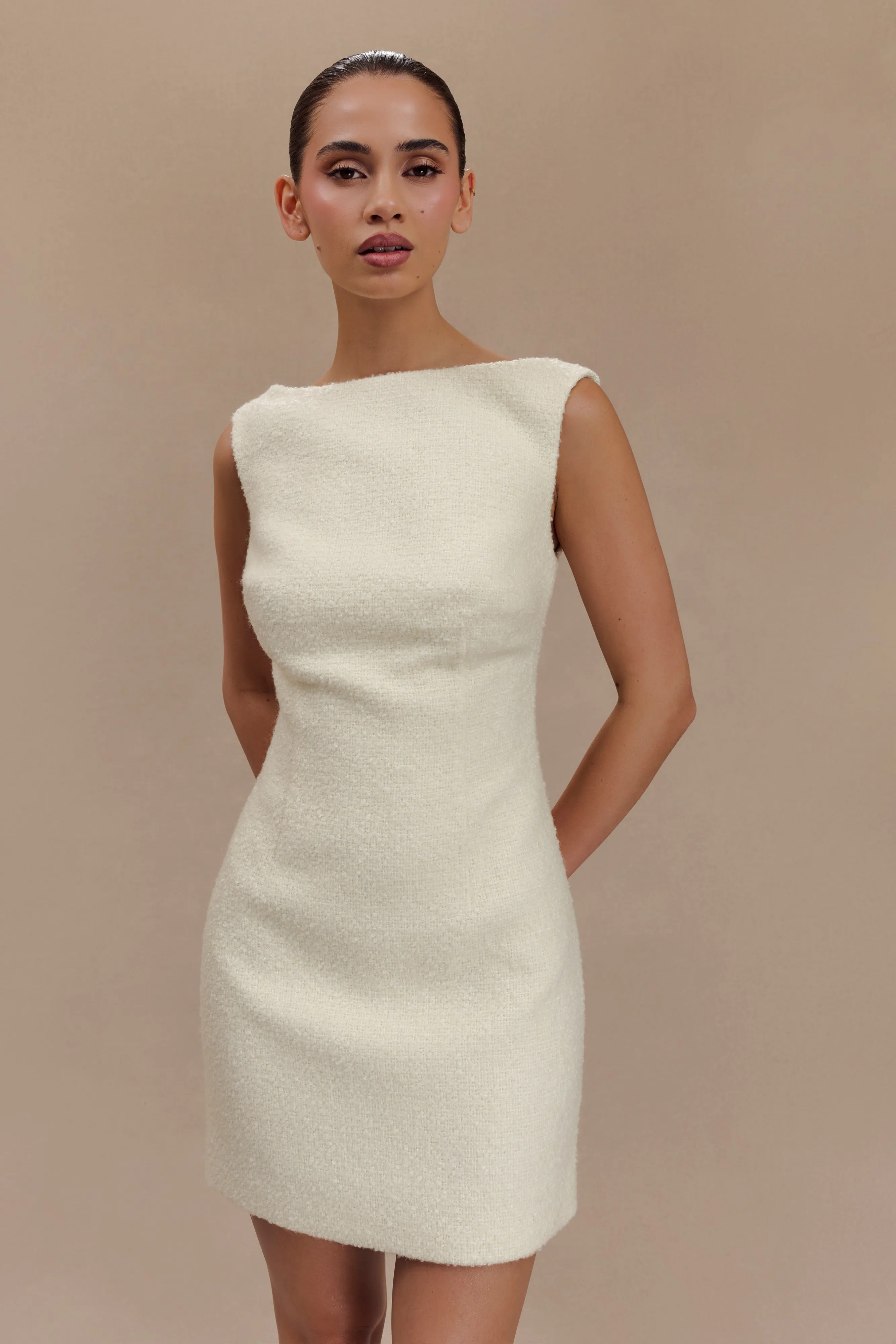 Angela Textured Boucle Mini Dress - Ivory Soft Structure