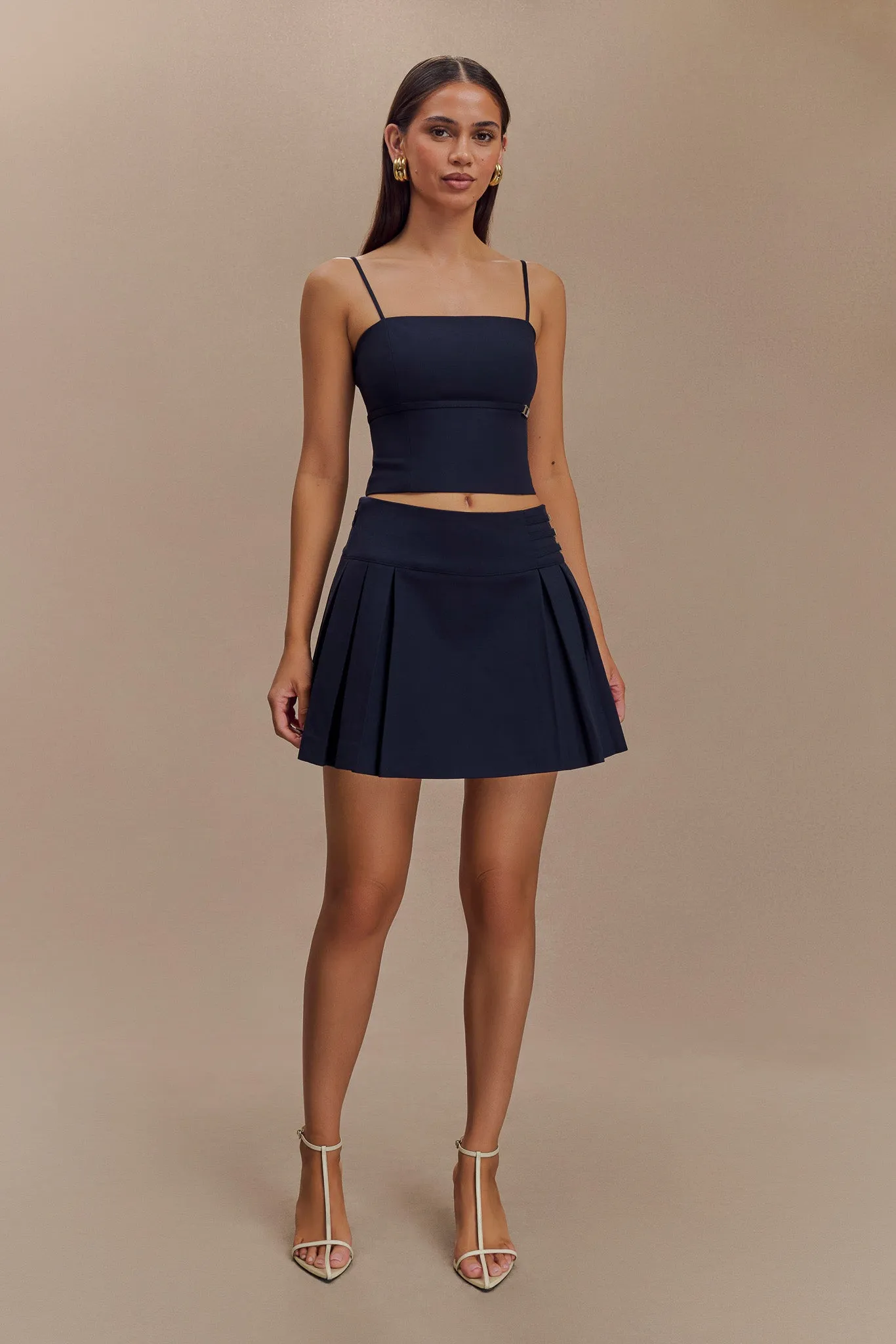 Relax Mode Angie Pleated Buckle Mini Skirt - Dark Navy