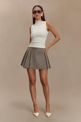 Angie Pleated Buckle Mini Skirt - Tan Check Perfect Shape Body Aligned