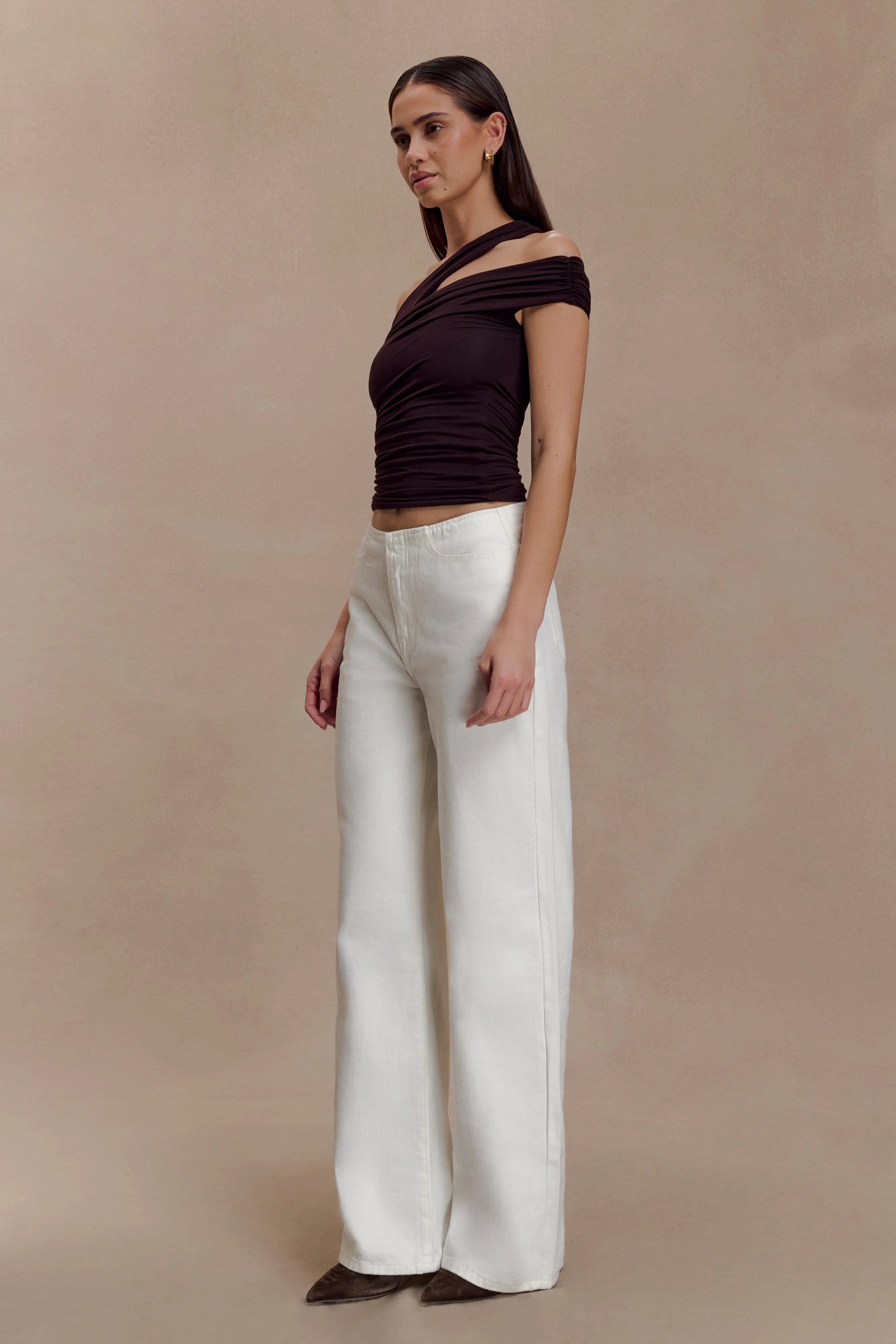 Anna One Shoulder Modal Top - Cacao Brown Tencel Blend Fabric