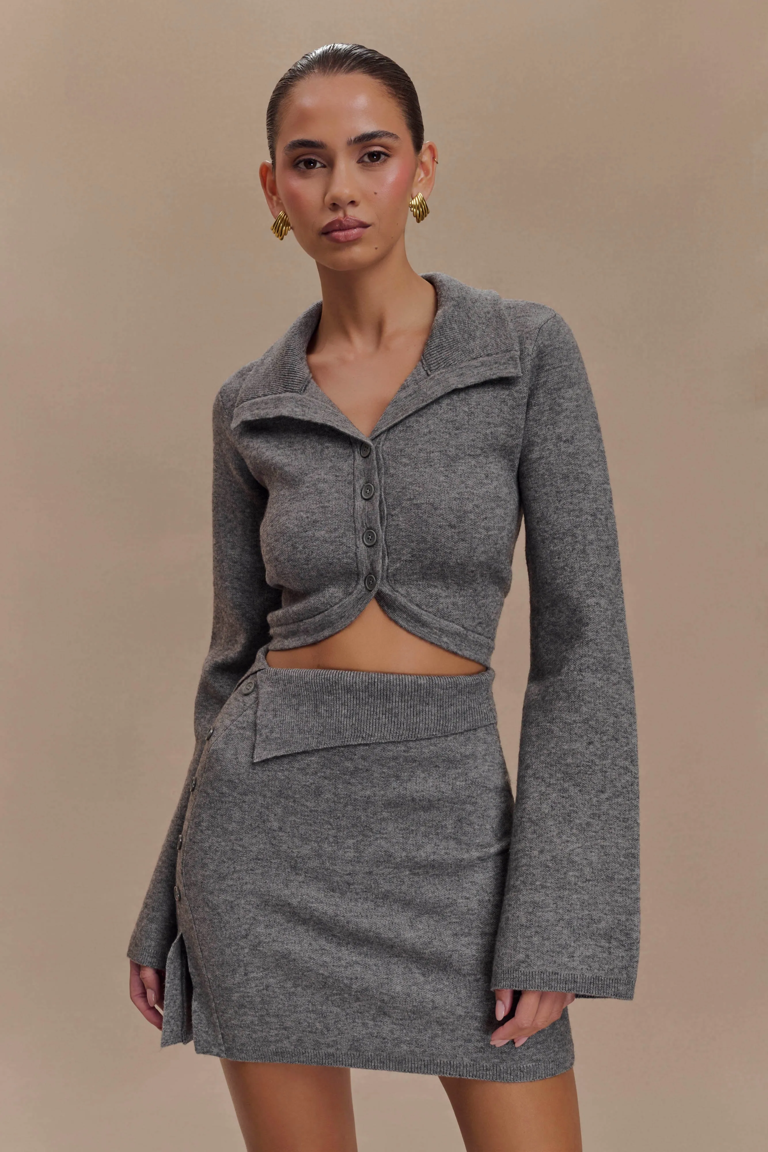 Stylish Comfort Annabelle Knit Curved Hem Cardigan - Charcoal