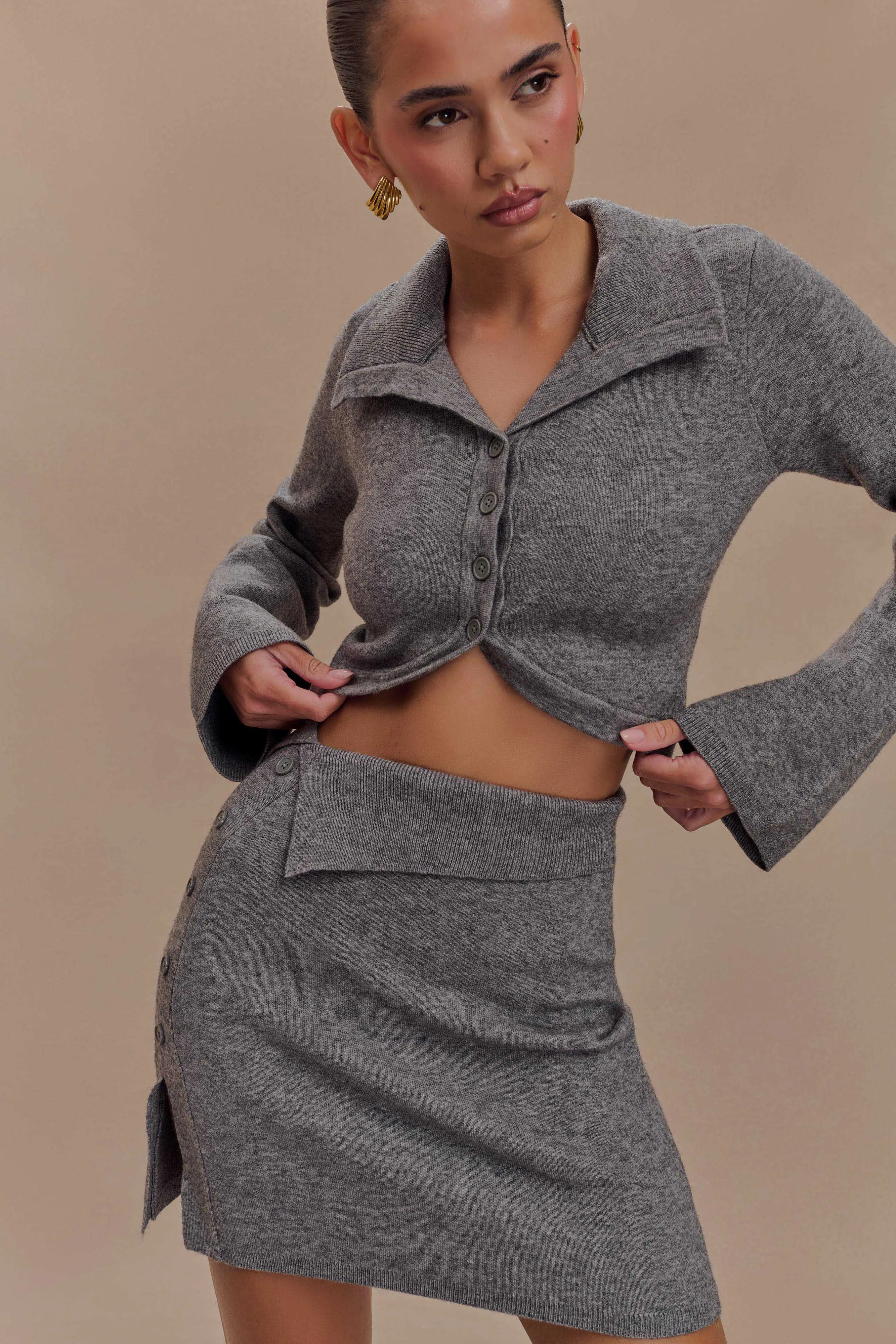 Advanced Insulation Annabelle Knit Curved Hem Cardigan - Charcoal