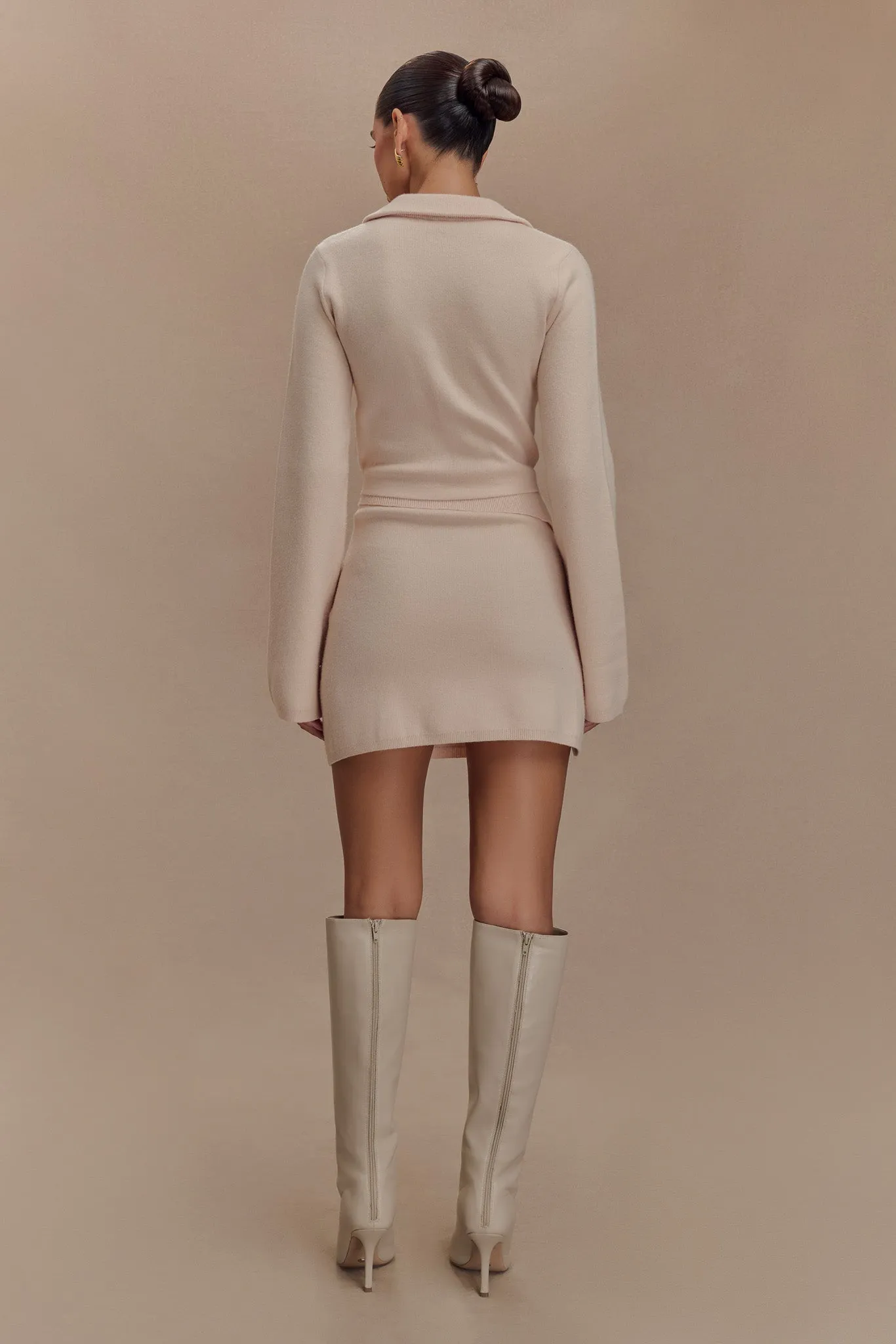 Stretch Panels Annabelle Knit Curved Hem Cardigan - Cream