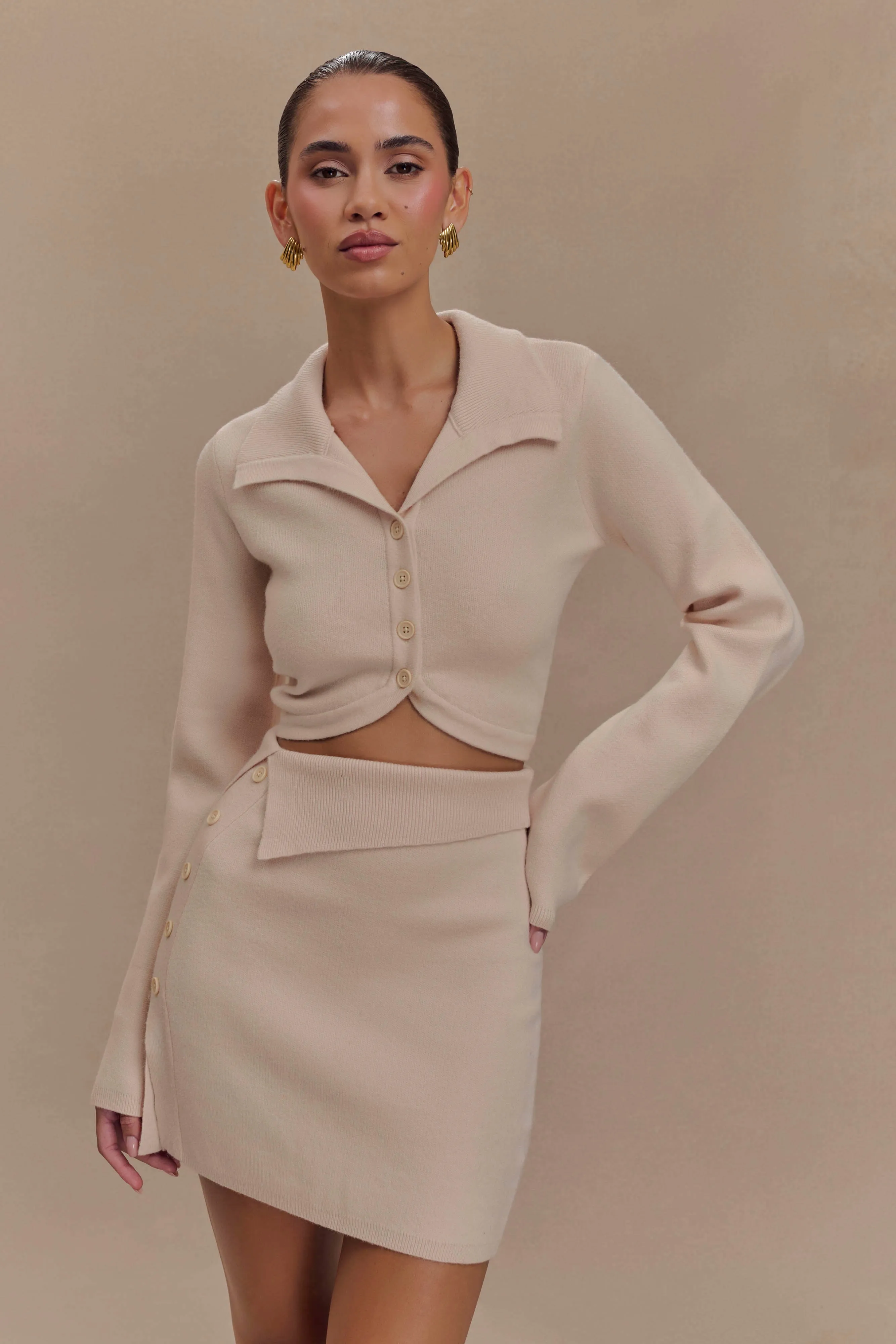 FoldableStructure Good Material Annabelle Knit Curved Hem Cardigan - Cream