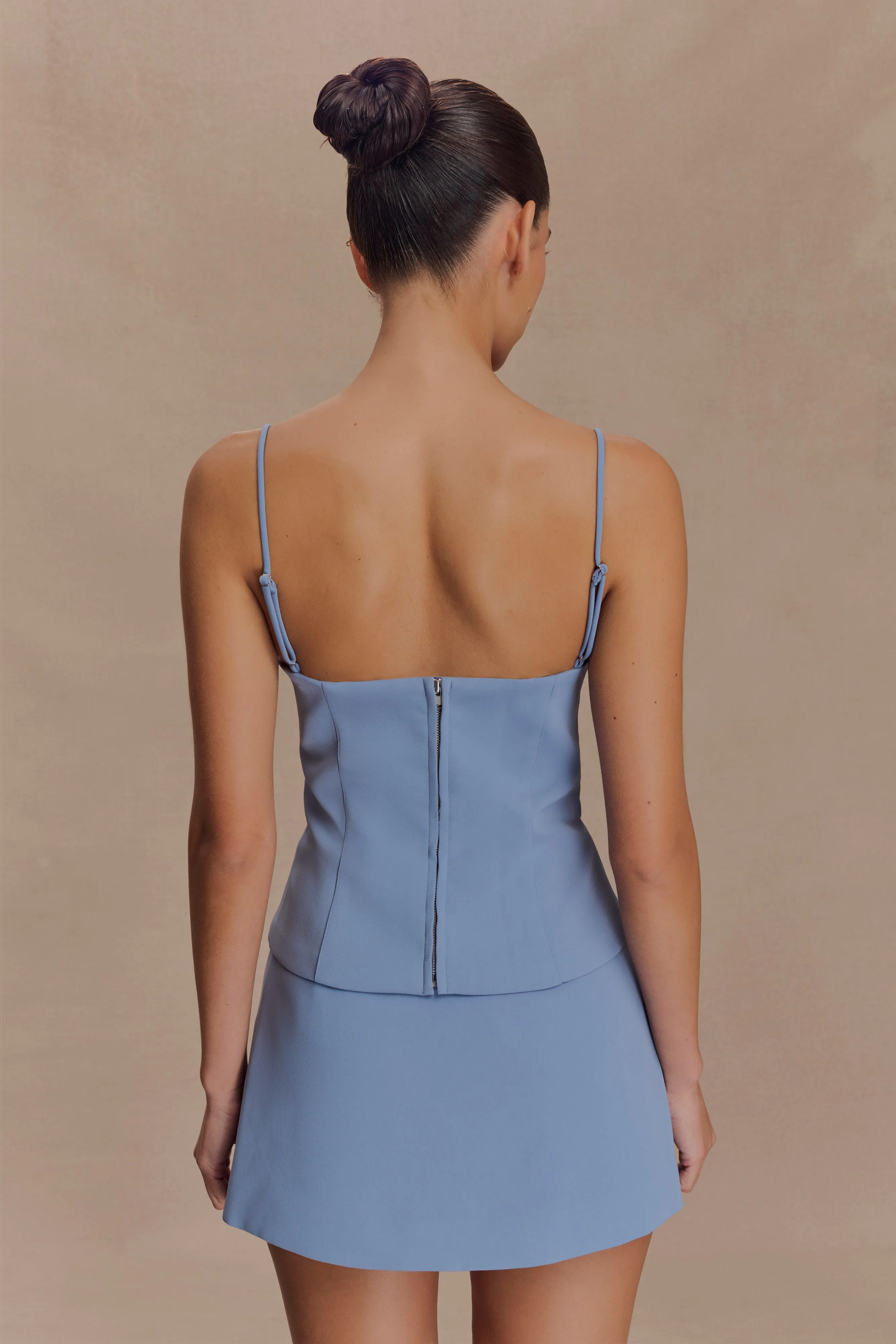 Jaime Spaghetti Strap Suiting Top - Ocean Blue HighStretch ButtonDownCollar