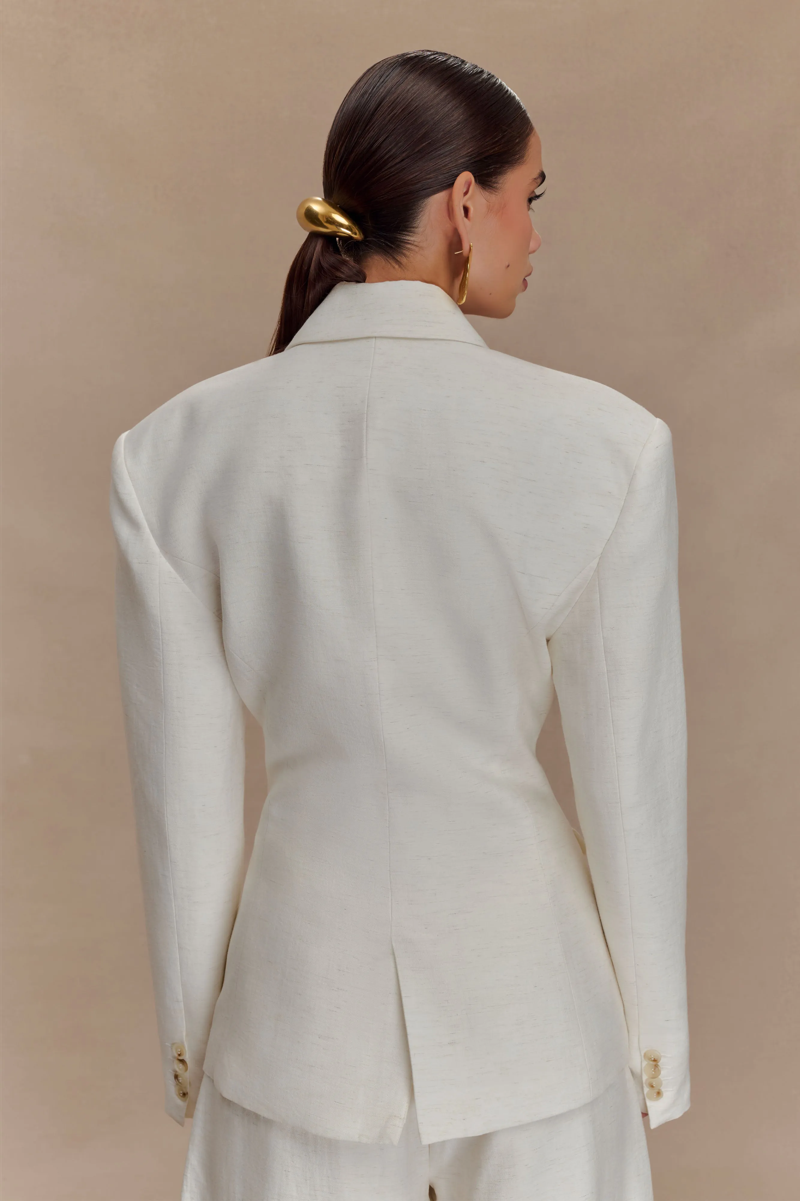 Seamless Design Jameson Cinched Linen Blazer - Oat Marle