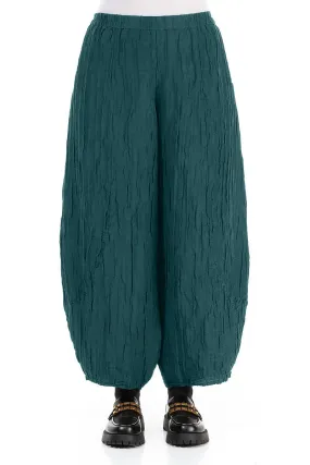 Lounge-friendly Taper Crinkled Peacock Silk Linen Trousers