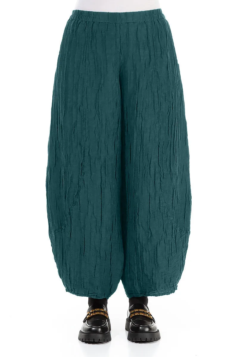 Lounge-friendly Taper Crinkled Peacock Silk Linen Trousers