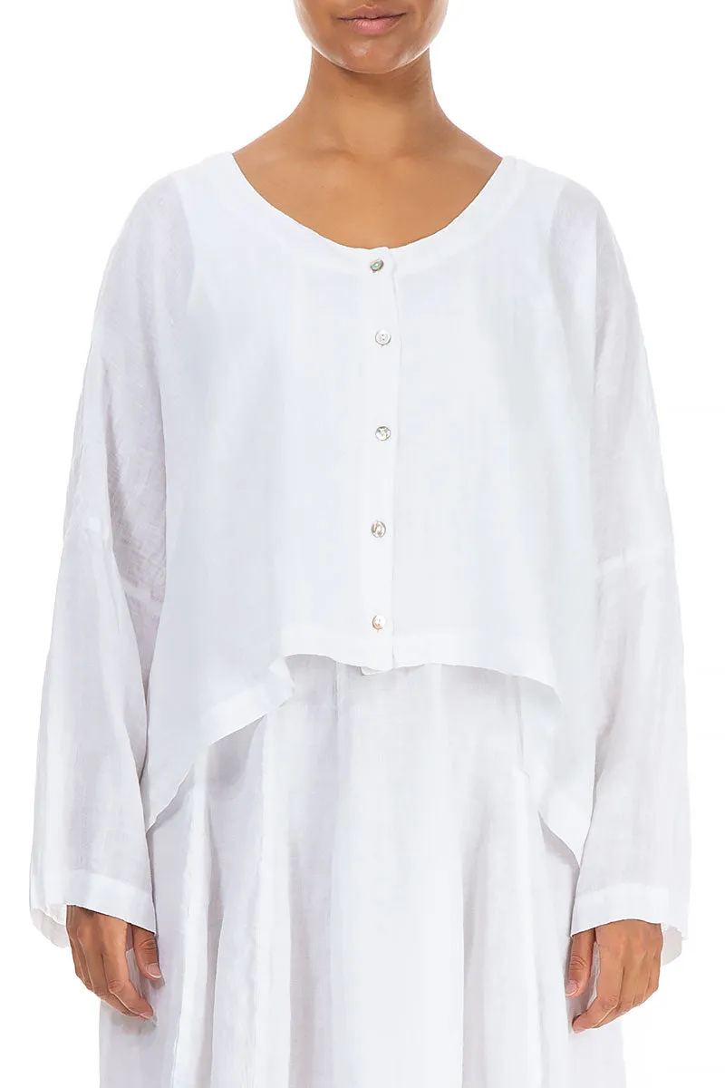 Flat Lock Stitching Loose White Linen Jacket