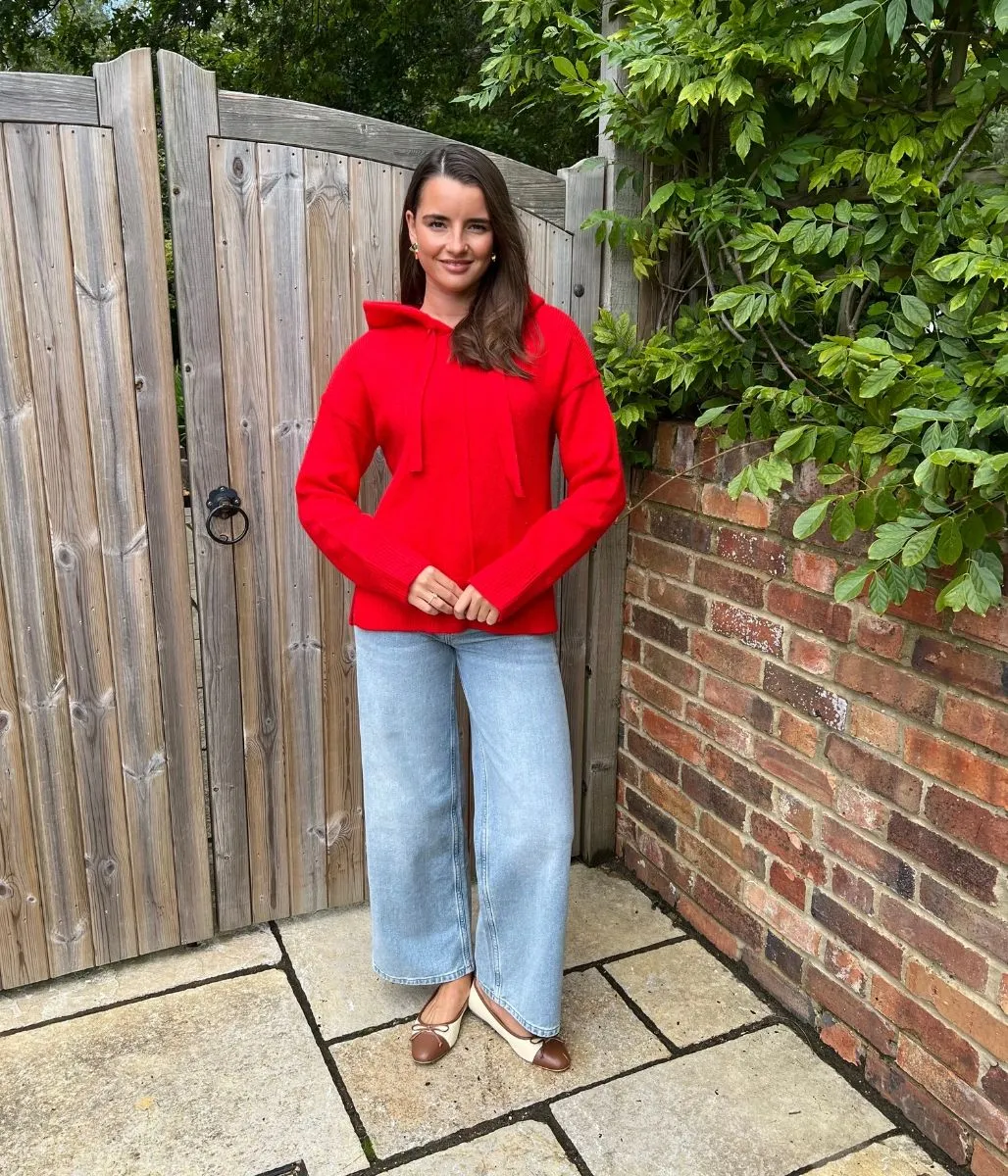 Timeless Design Soft and Elegant Red Relaxed Knitted Hooded Jumper